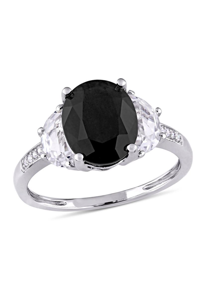 4 3/8 CT TGW Black Sapphire, Created White Sapphire and Diamond Accent Cocktail Ring in Sterling Silver