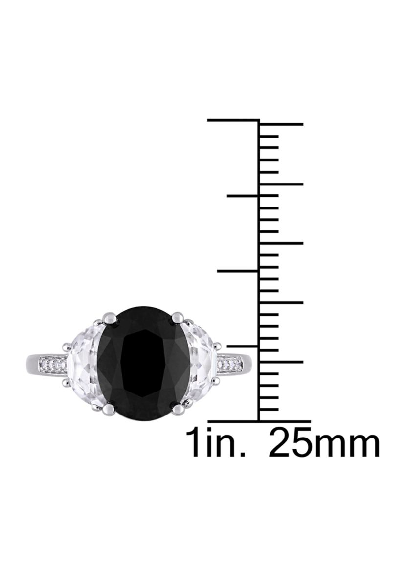 4 3/8 CT TGW Black Sapphire, Created White Sapphire and Diamond Accent Cocktail Ring in Sterling Silver