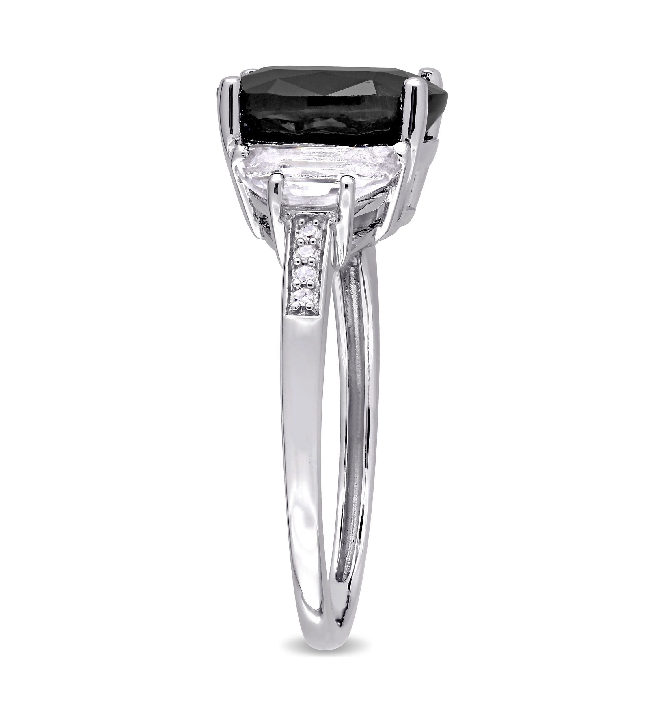 4 3/8 CT TGW Black Sapphire, Created White Sapphire and Diamond Accent Cocktail Ring in Sterling Silver