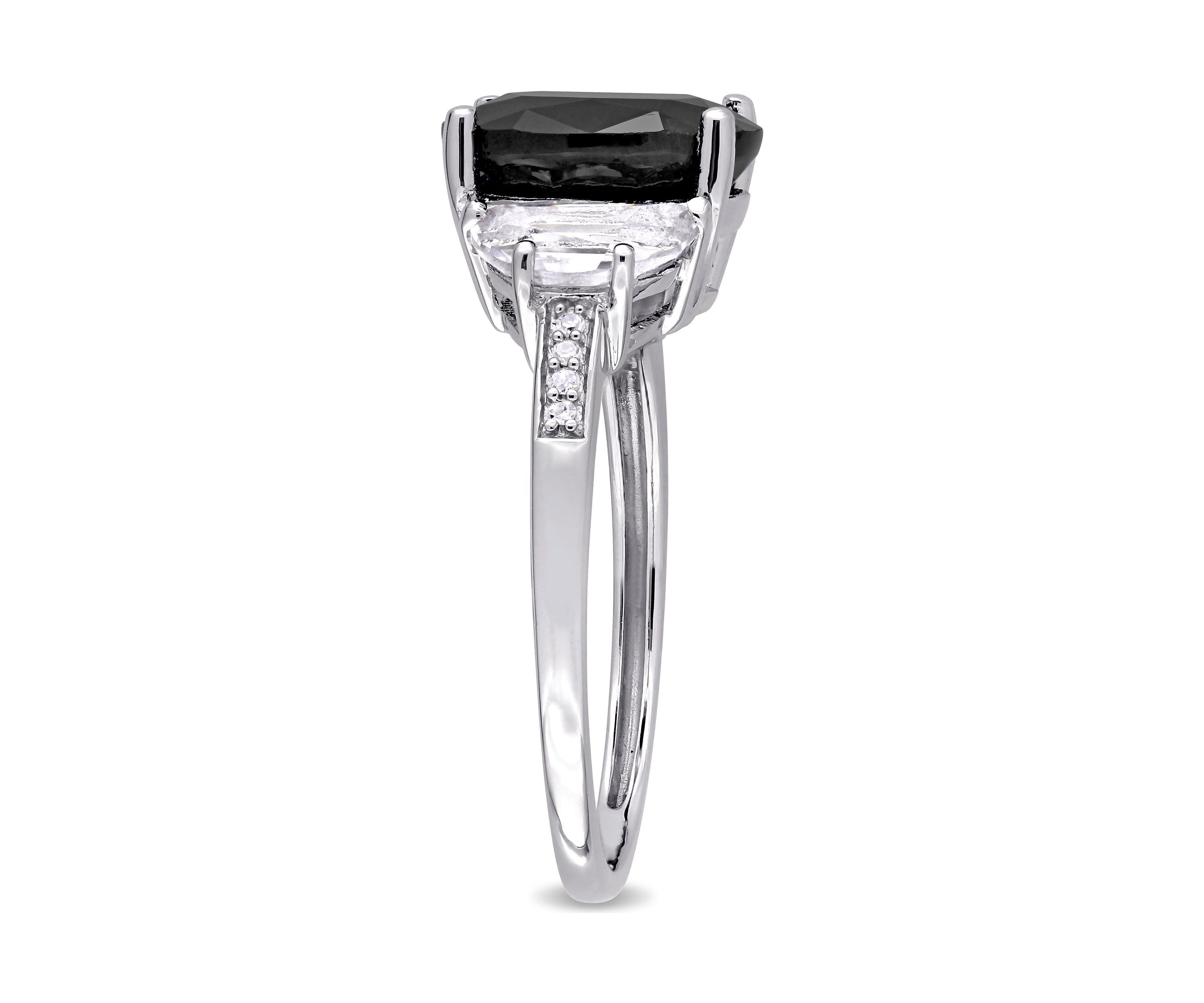 4 3/8 CT TGW Black Sapphire, Created White Sapphire and Diamond Accent Cocktail Ring in Sterling Silver