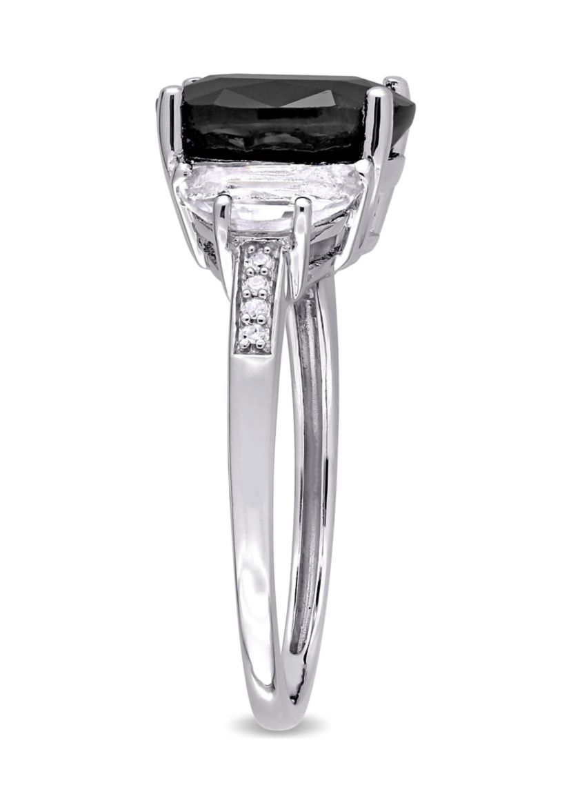 4 3/8 CT TGW Black Sapphire, Created White Sapphire and Diamond Accent Cocktail Ring in Sterling Silver