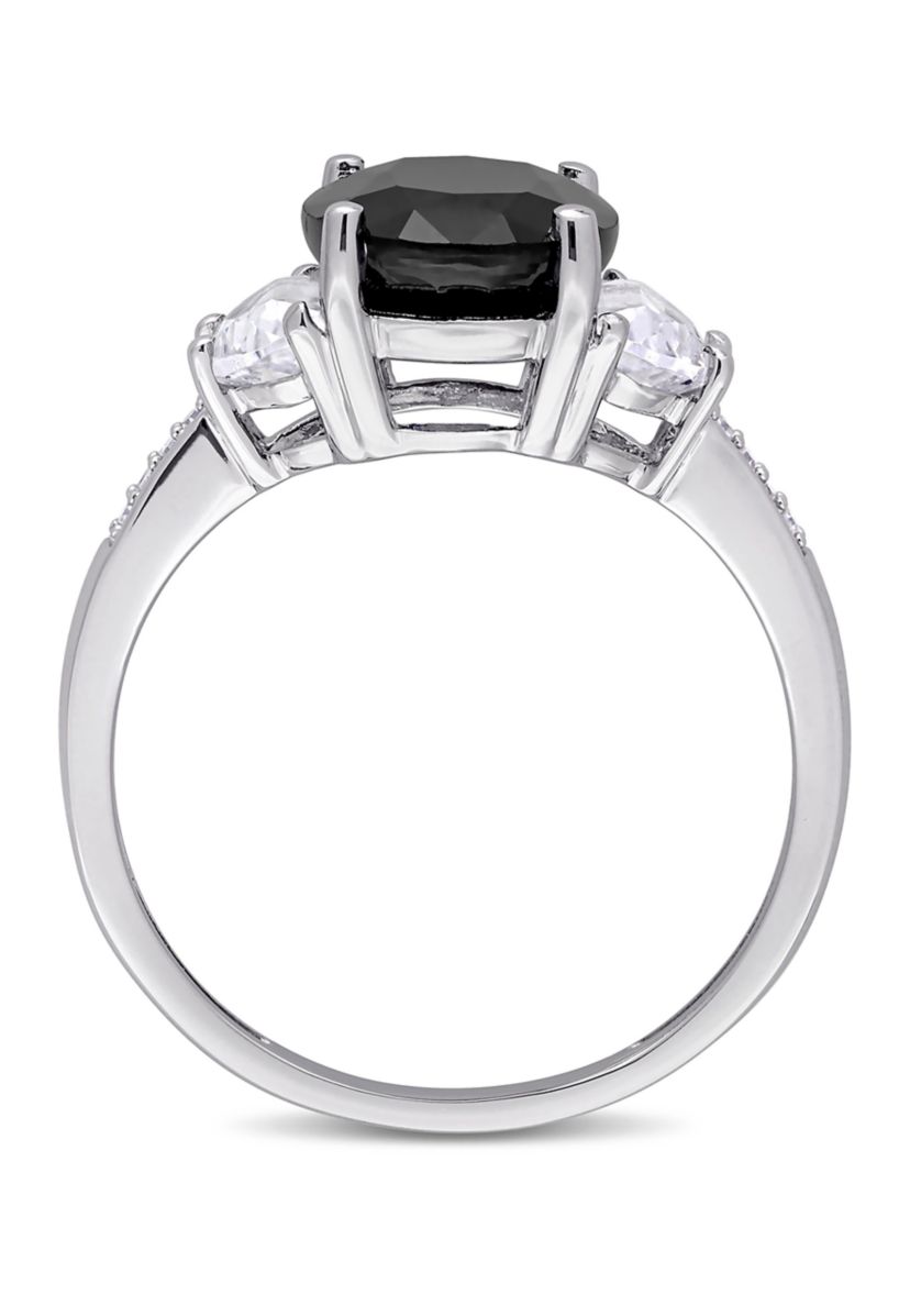 4 3/8 CT TGW Black Sapphire, Created White Sapphire and Diamond Accent Cocktail Ring in Sterling Silver