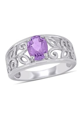 Belk & Co Oval Cut Amethyst Filigree Ring in Sterling Silver, White, 9