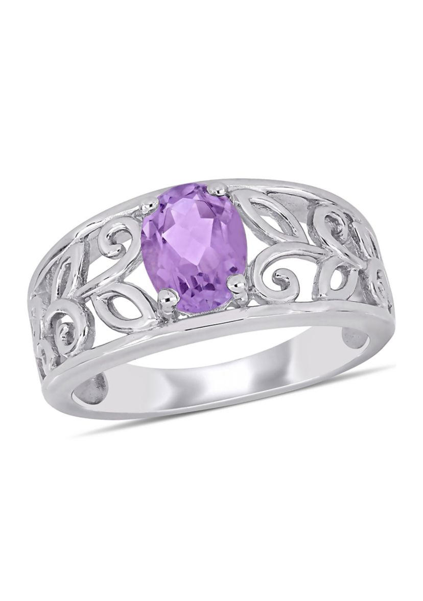 Oval Cut Amethyst Filigree Ring in Sterling Silver