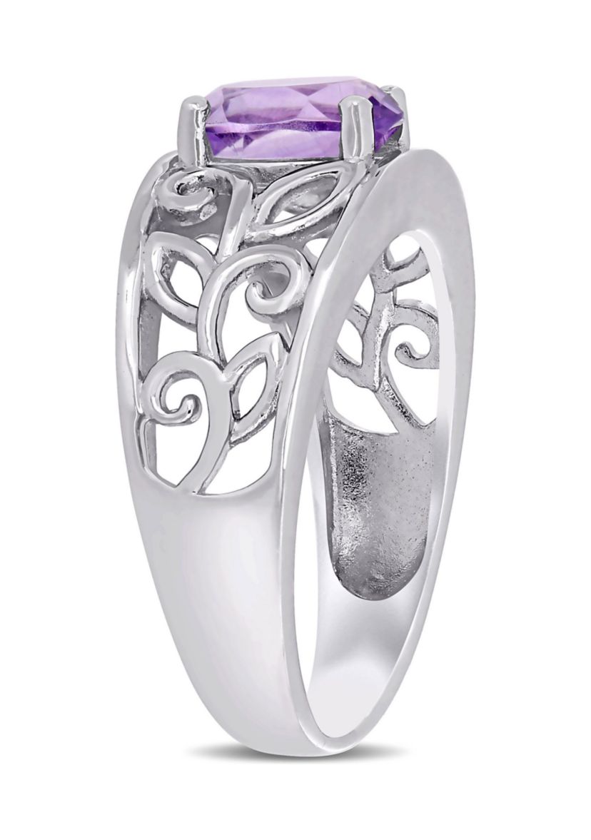 Oval Cut Amethyst Filigree Ring in Sterling Silver