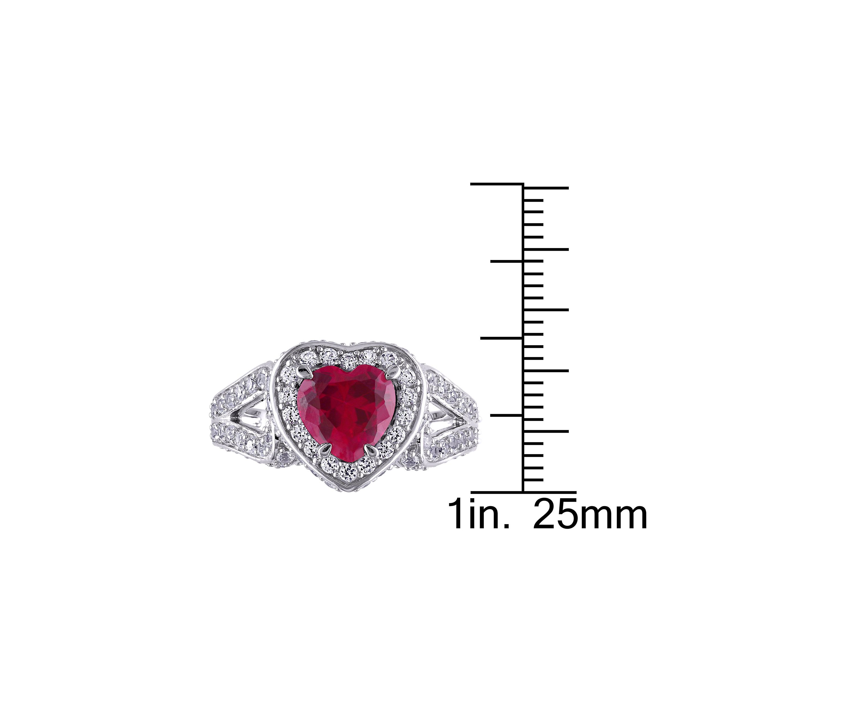 Lab Created 5 CT TGW Created Ruby and Created White Sapphire Heart Halo Split Shank Ring in Sterling Silver
