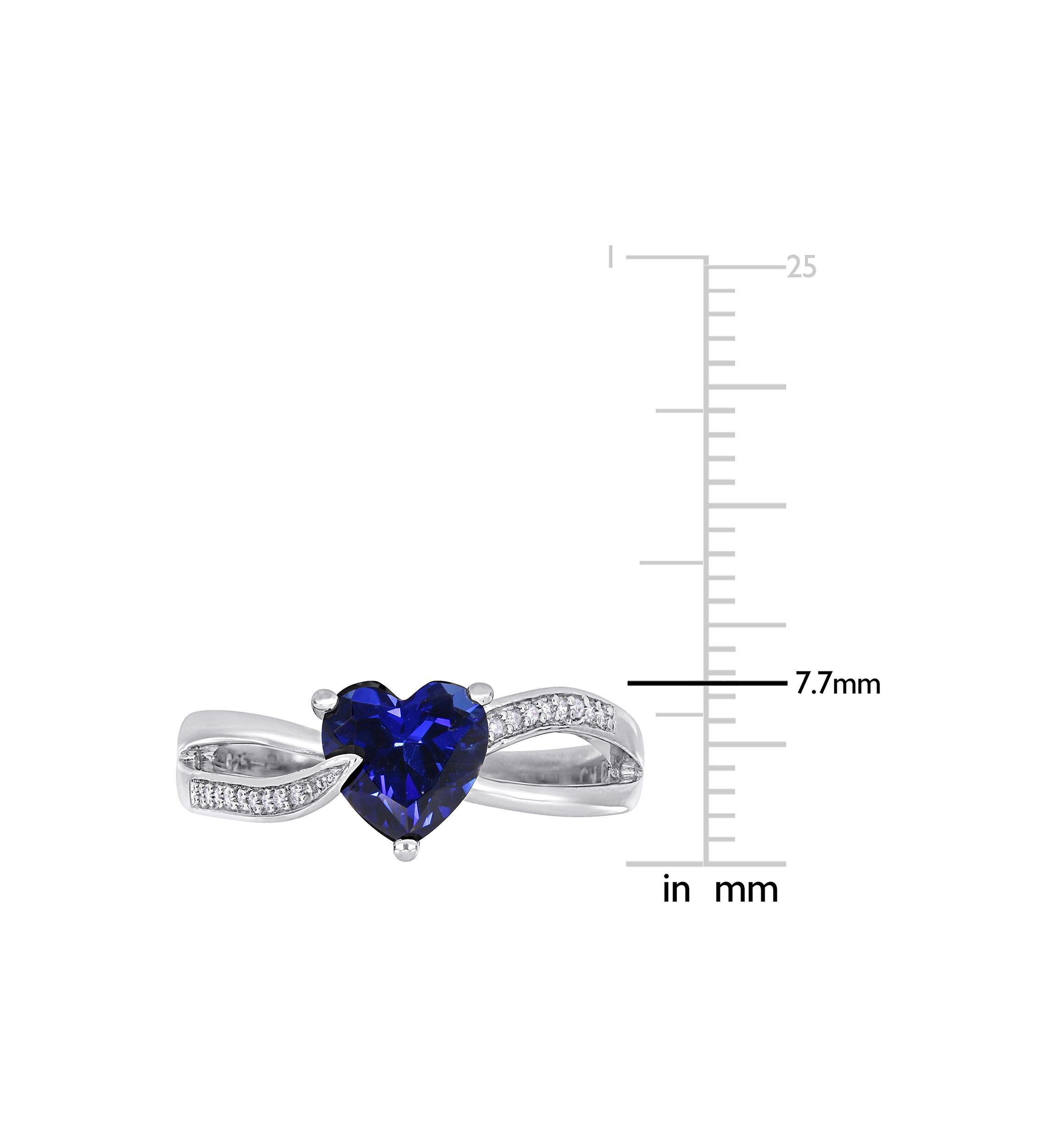 Lab Created Created Blue Sapphire and Diamond Heart Crossover Ring in Sterling Silver