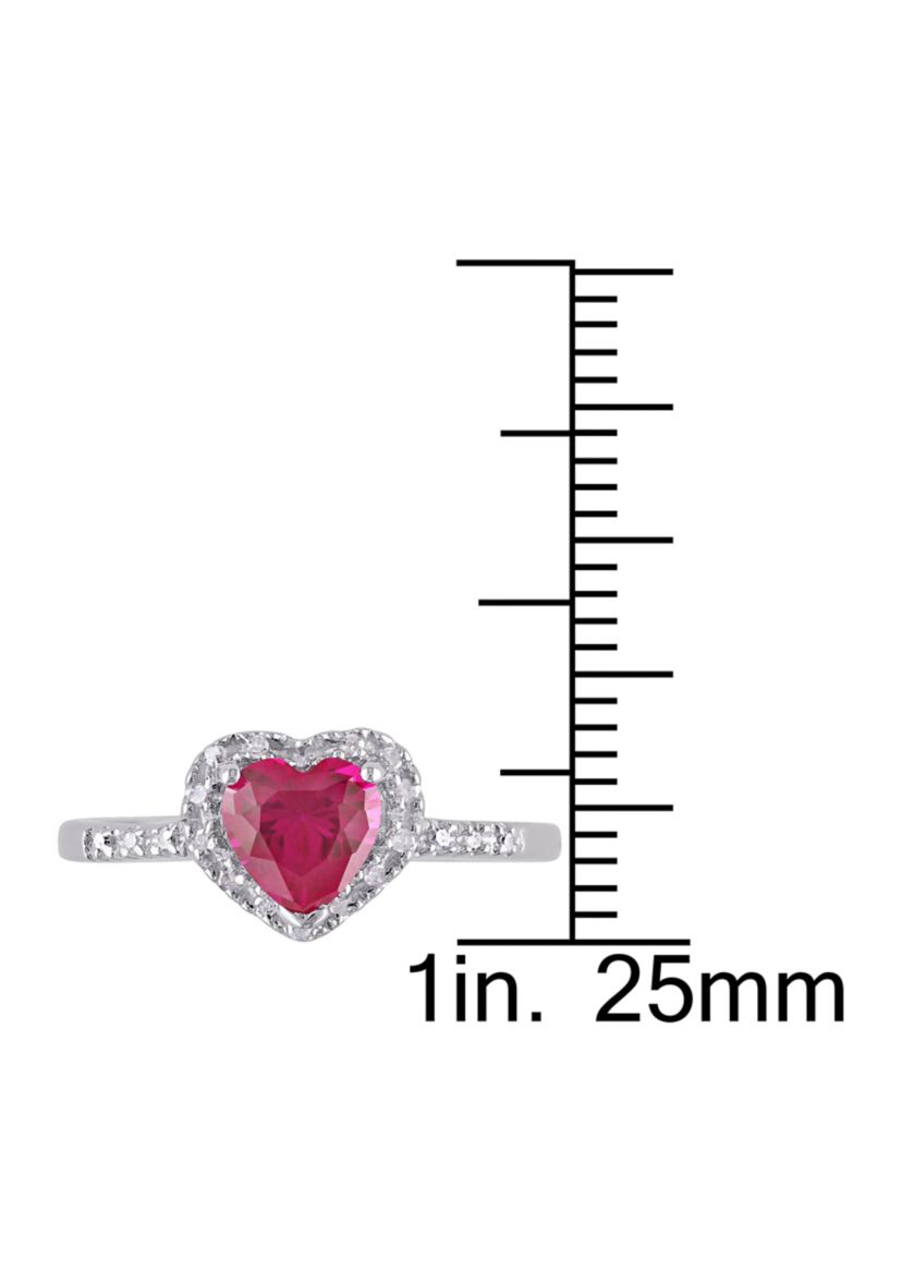 Lab Created 1/10 CT TW Diamond and Created Ruby Heart Halo Ring in Sterling Silver