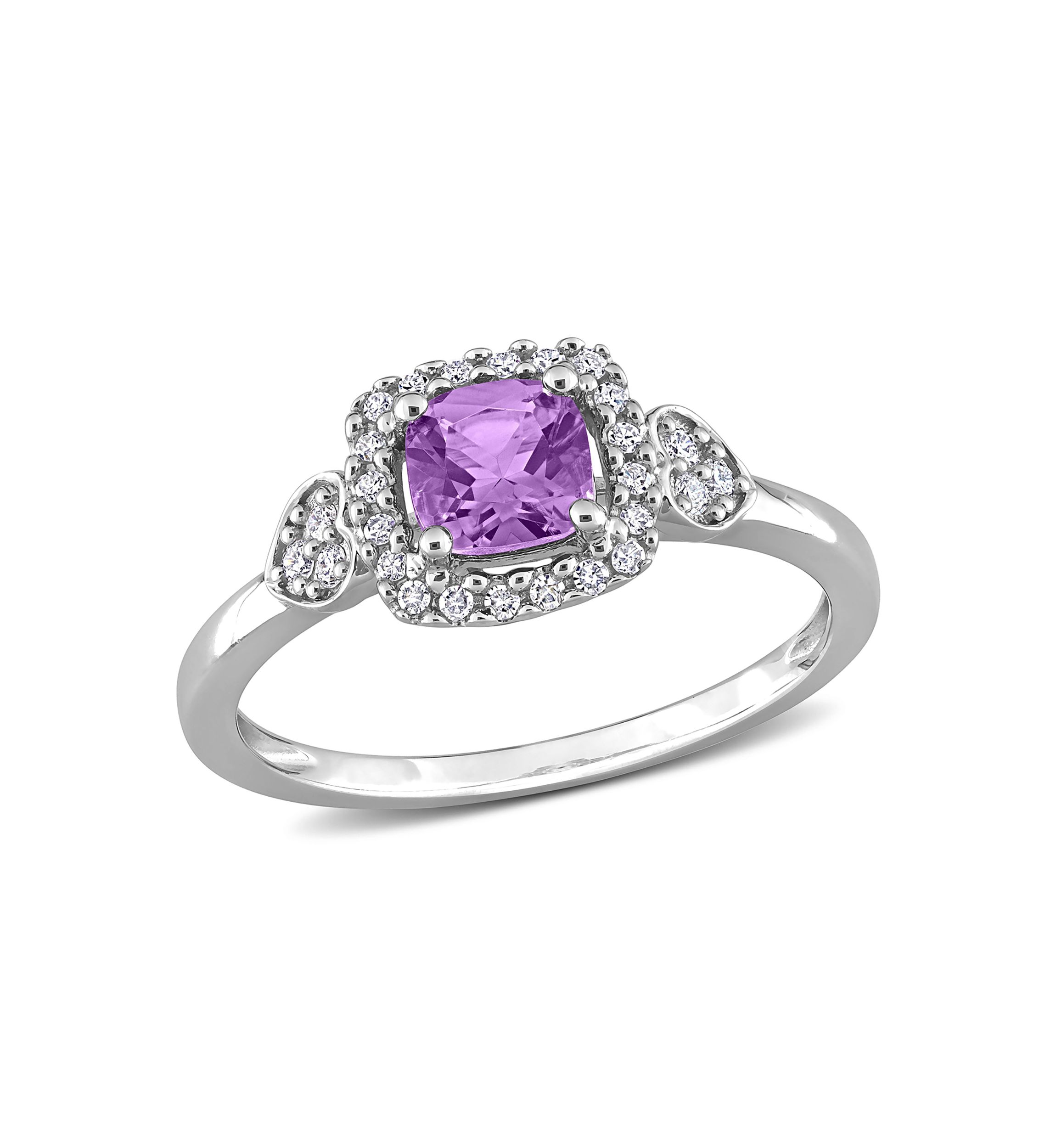 5/8 CT TGW Amethyst and 1/10 CT TW Diamond Halo Ring in Sterling Silver