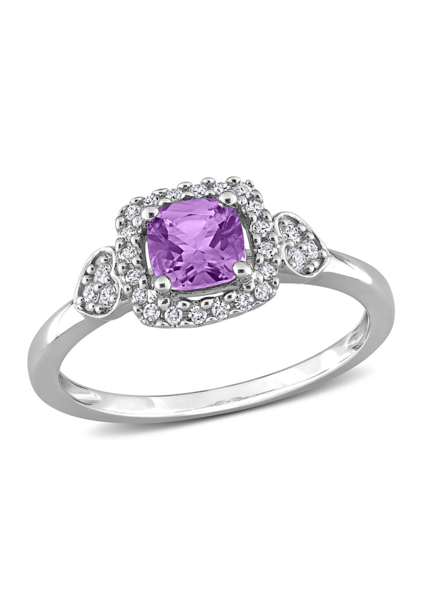 5/8 CT TGW Amethyst and 1/10 CT TW Diamond Halo Ring in Sterling Silver