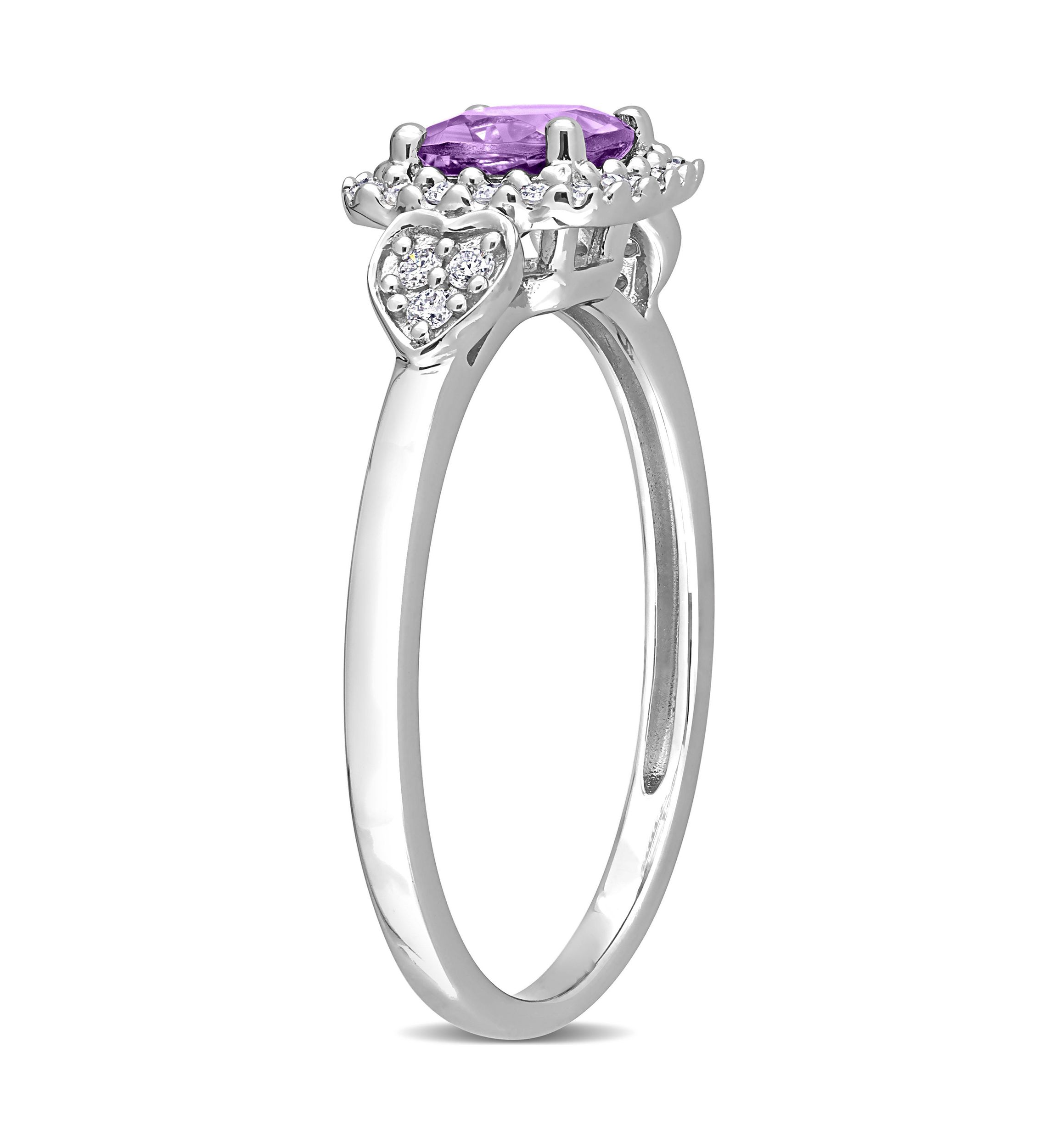 5/8 CT TGW Amethyst and 1/10 CT TW Diamond Halo Ring in Sterling Silver