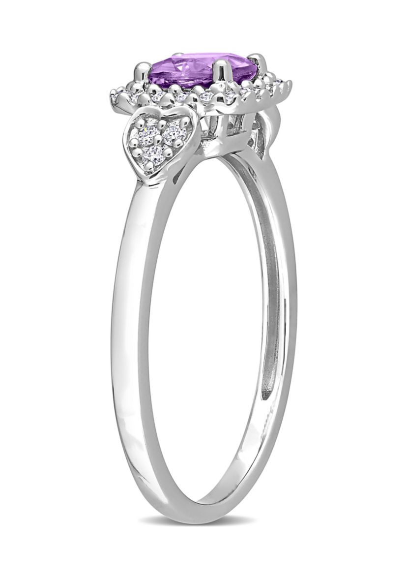 5/8 CT TGW Amethyst and 1/10 CT TW Diamond Halo Ring in Sterling Silver