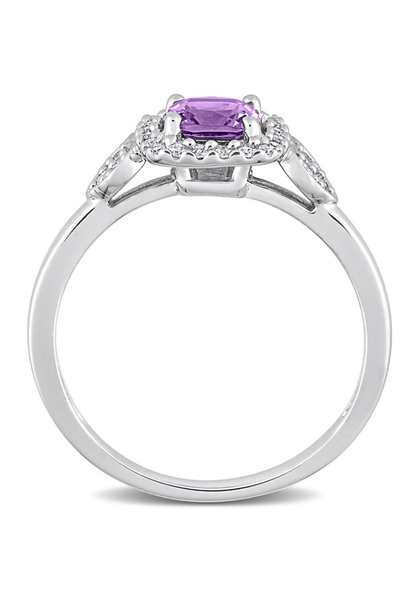 5/8 CT TGW Amethyst and 1/10 CT TW Diamond Halo Ring in Sterling Silver