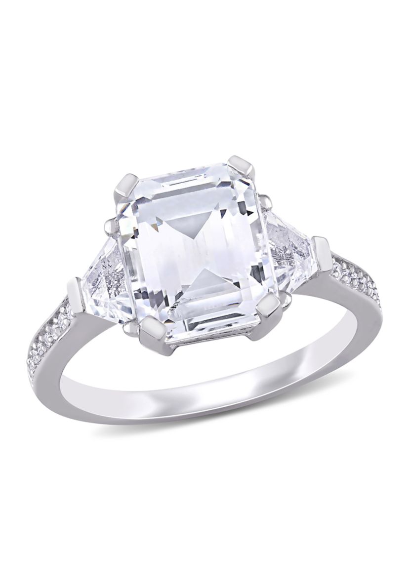 5 1/5 CT TGW White Topaz and Diamond Accent Estate Ring in Sterling Silver