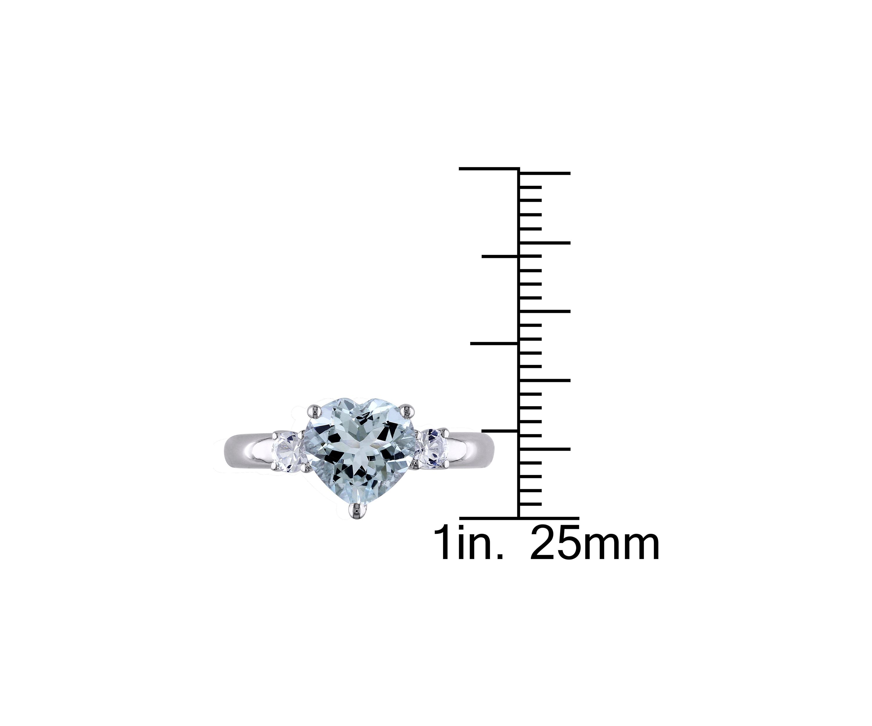Aquamarine and Created White Sapphire Heart Ring in Sterling Silver