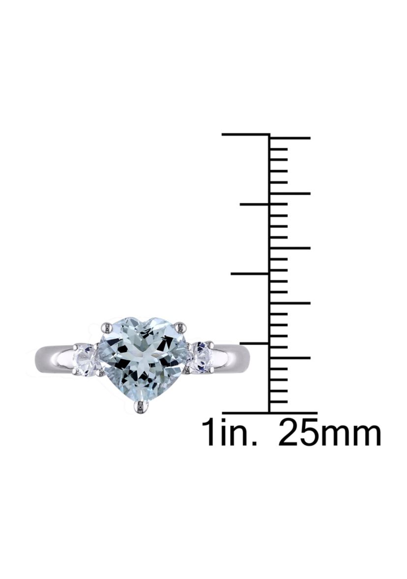 Aquamarine and Created White Sapphire Heart Ring in Sterling Silver
