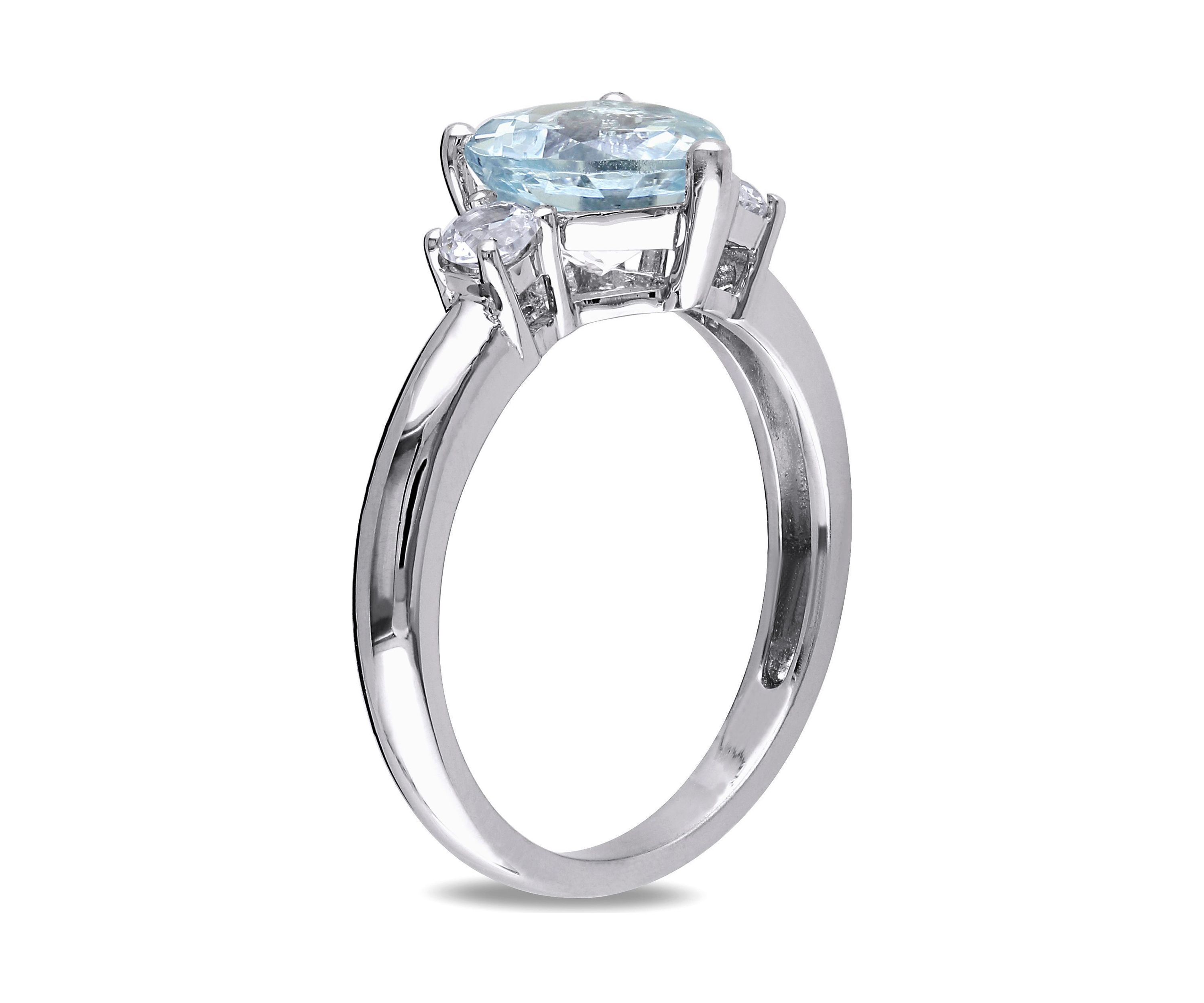 Aquamarine and Created White Sapphire Heart Ring in Sterling Silver