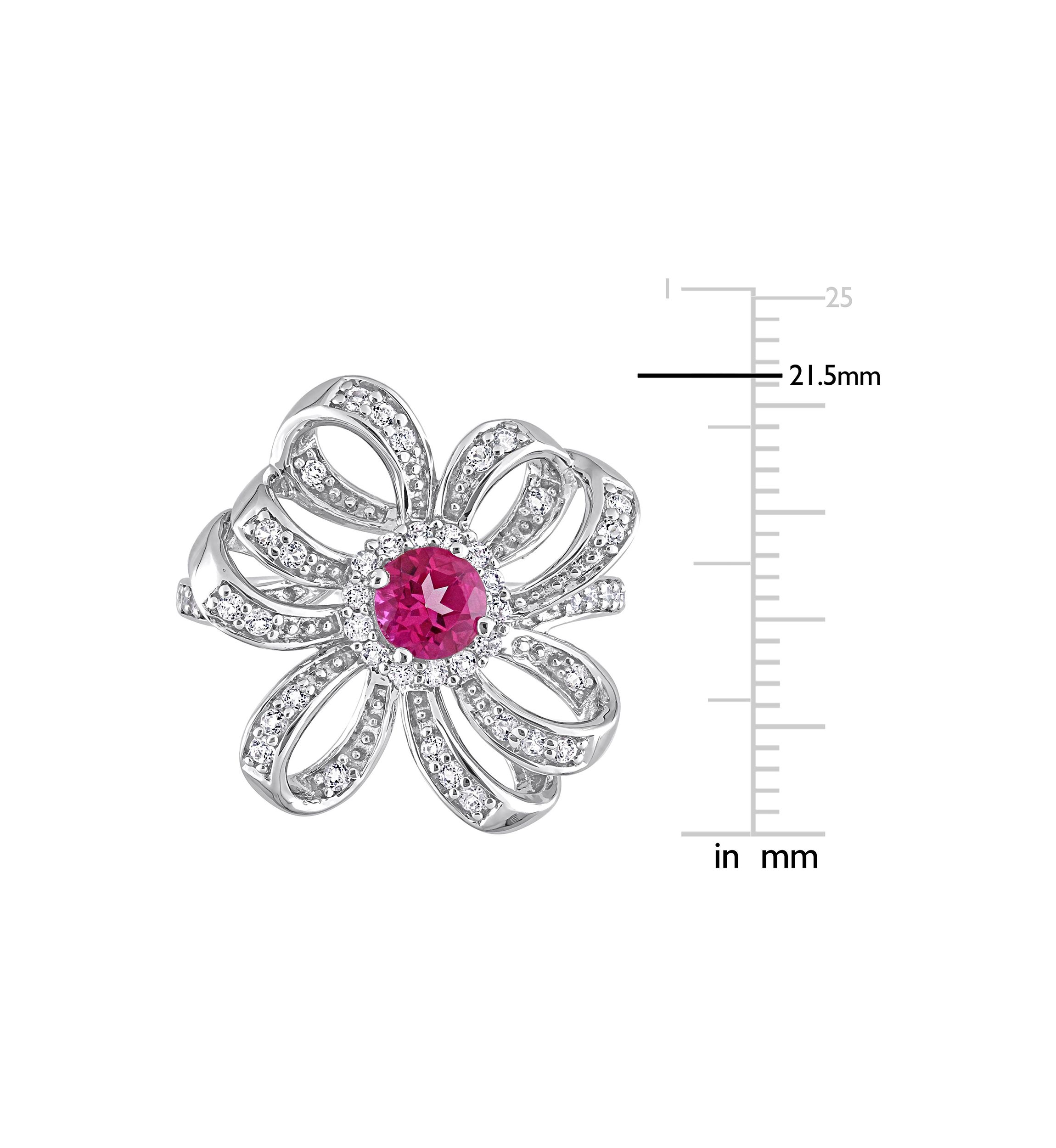 1 1/10 CT TGW Pink Topaz and White Topaz Flower Cocktail Ring in Sterling Silver