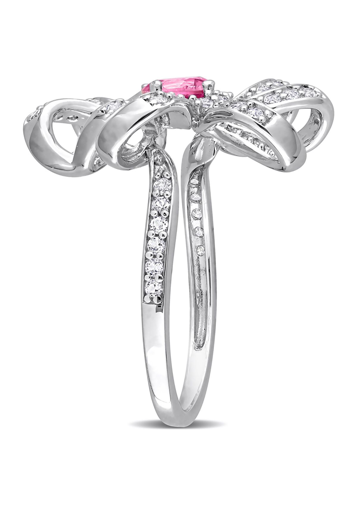 1 1/10 CT TGW Pink Topaz and White Topaz Flower Cocktail Ring in Sterling Silver