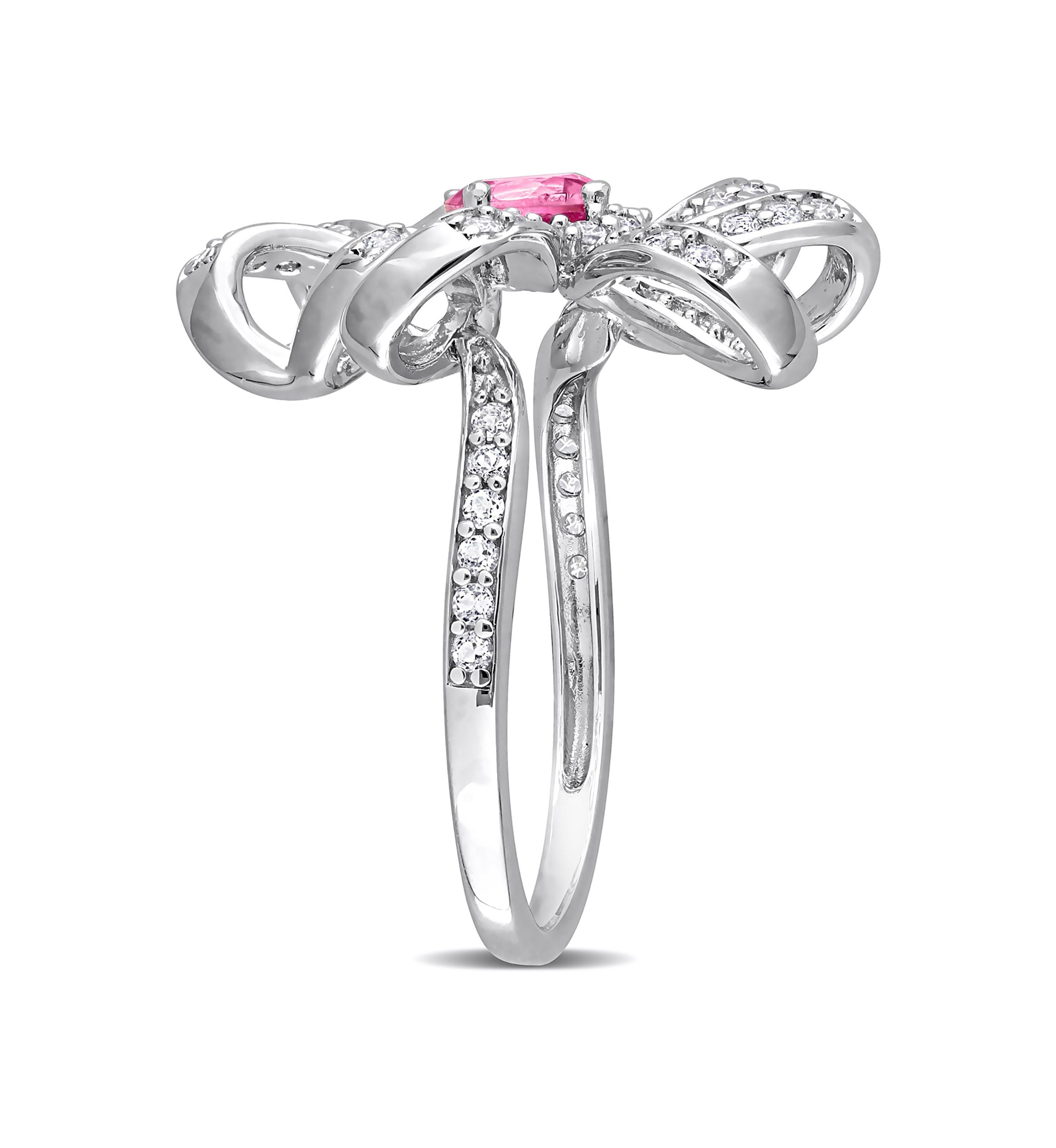 1 1/10 CT TGW Pink Topaz and White Topaz Flower Cocktail Ring in Sterling Silver