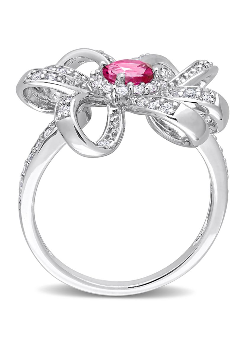 1 1/10 CT TGW Pink Topaz and White Topaz Flower Cocktail Ring in Sterling Silver