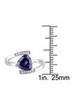 Lab Created Created Blue Sapphire and Diamond Trillion Tension-Set Ring in Sterling Silver
