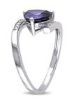 Lab Created Created Blue Sapphire and Diamond Trillion Tension-Set Ring in Sterling Silver