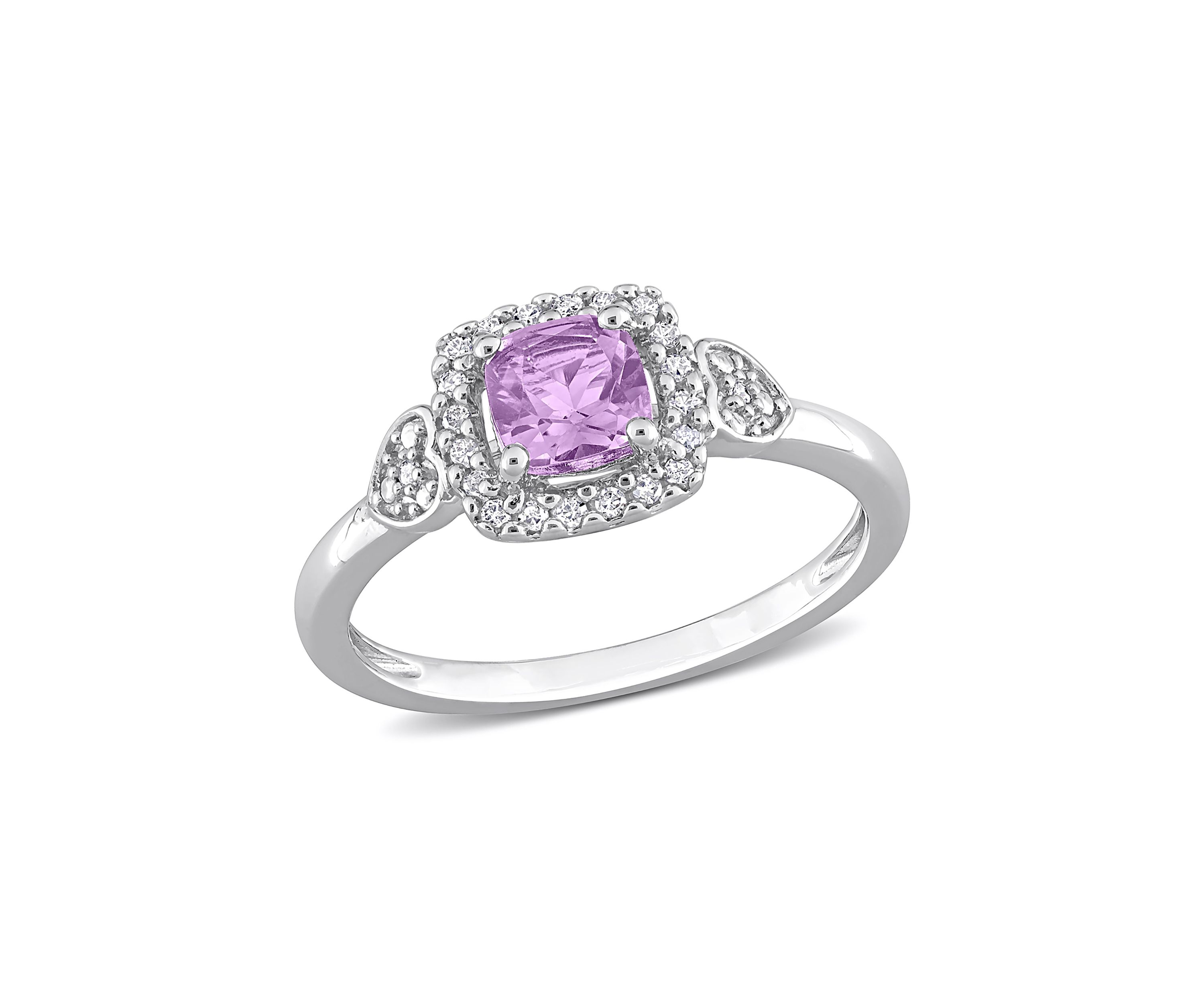 5/8 CT TGW Amethyst and 1/10 CT TW Diamond Square Halo Ring in Sterling Silver