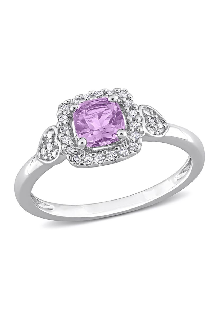 5/8 CT TGW Amethyst and 1/10 CT TW Diamond Square Halo Ring in Sterling Silver