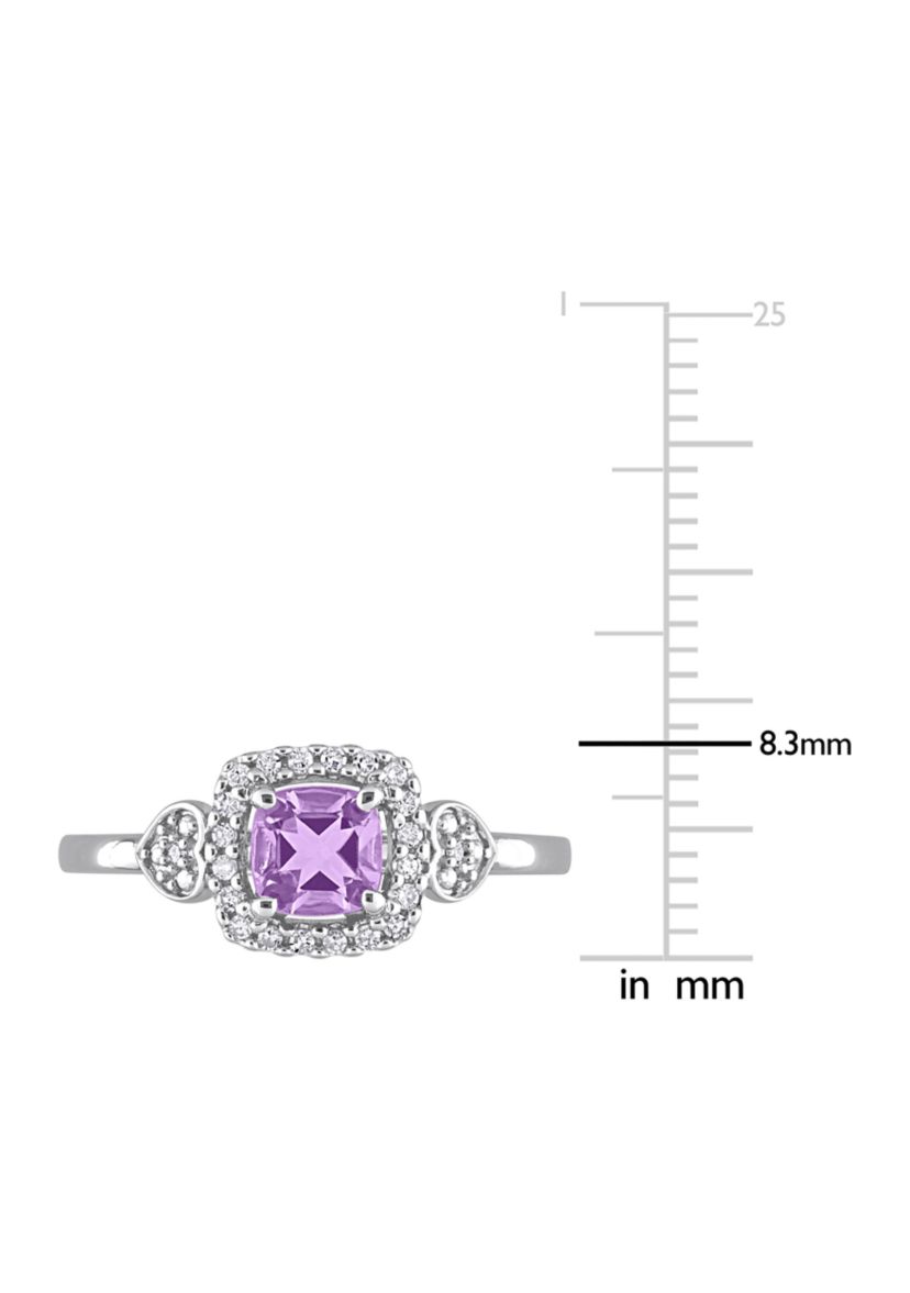 5/8 CT TGW Amethyst and 1/10 CT TW Diamond Square Halo Ring in Sterling Silver