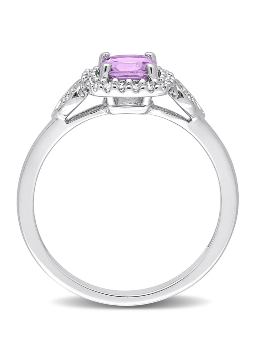 5/8 CT TGW Amethyst and 1/10 CT TW Diamond Square Halo Ring in Sterling Silver