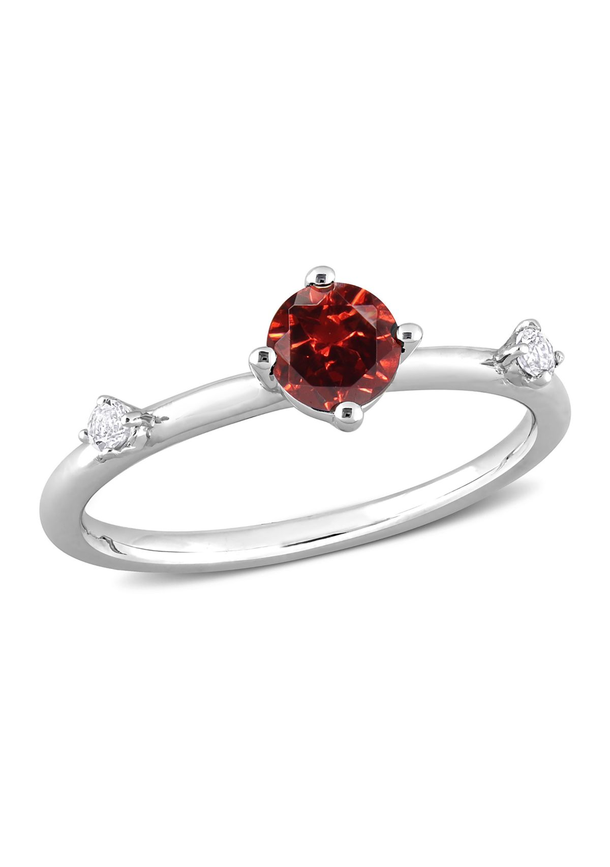 3/4 CT TGW Garnet and White Topaz 3-Stone Ring in Sterling Silver