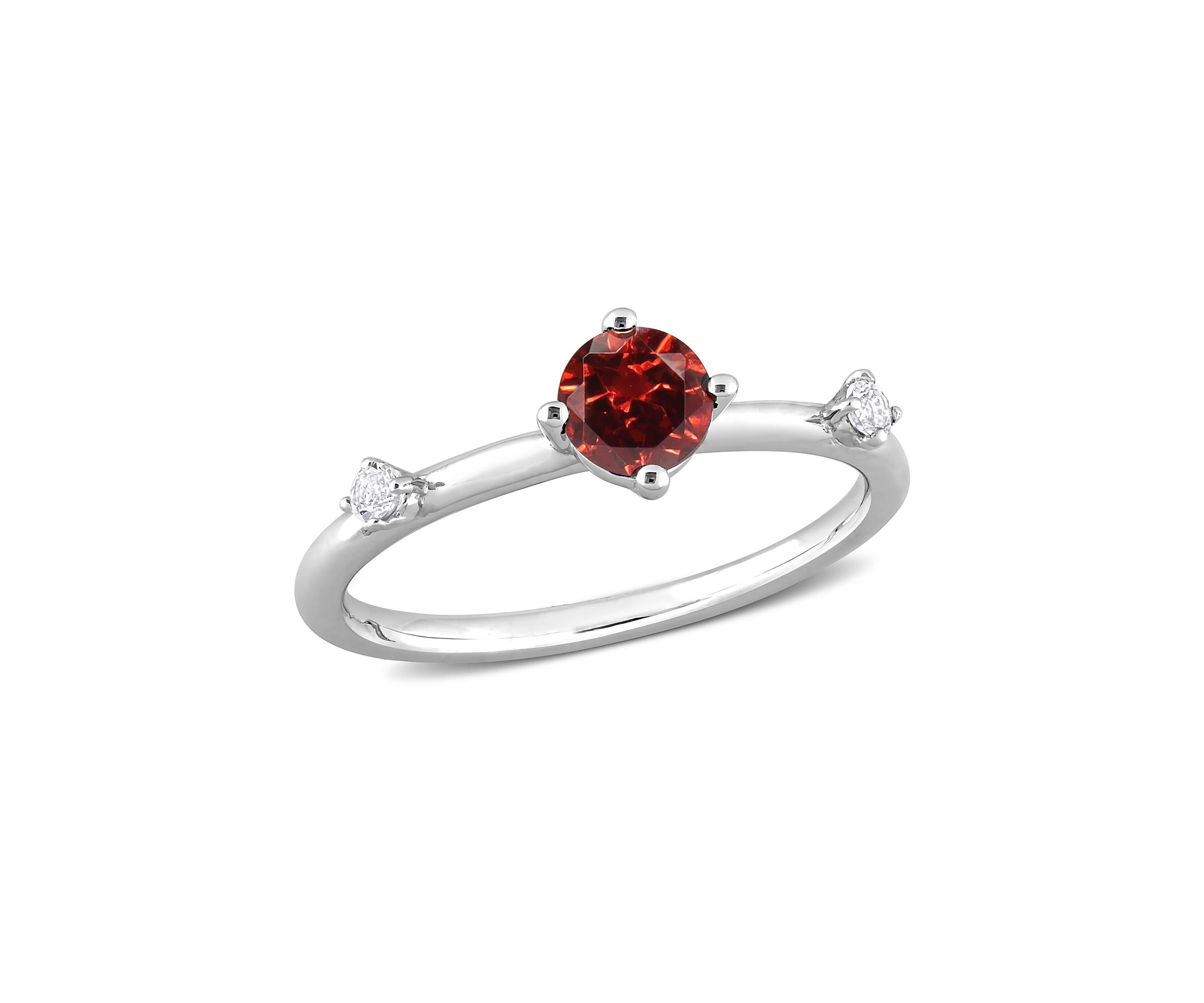 3/4 CT TGW Garnet and White Topaz 3-Stone Ring in Sterling Silver