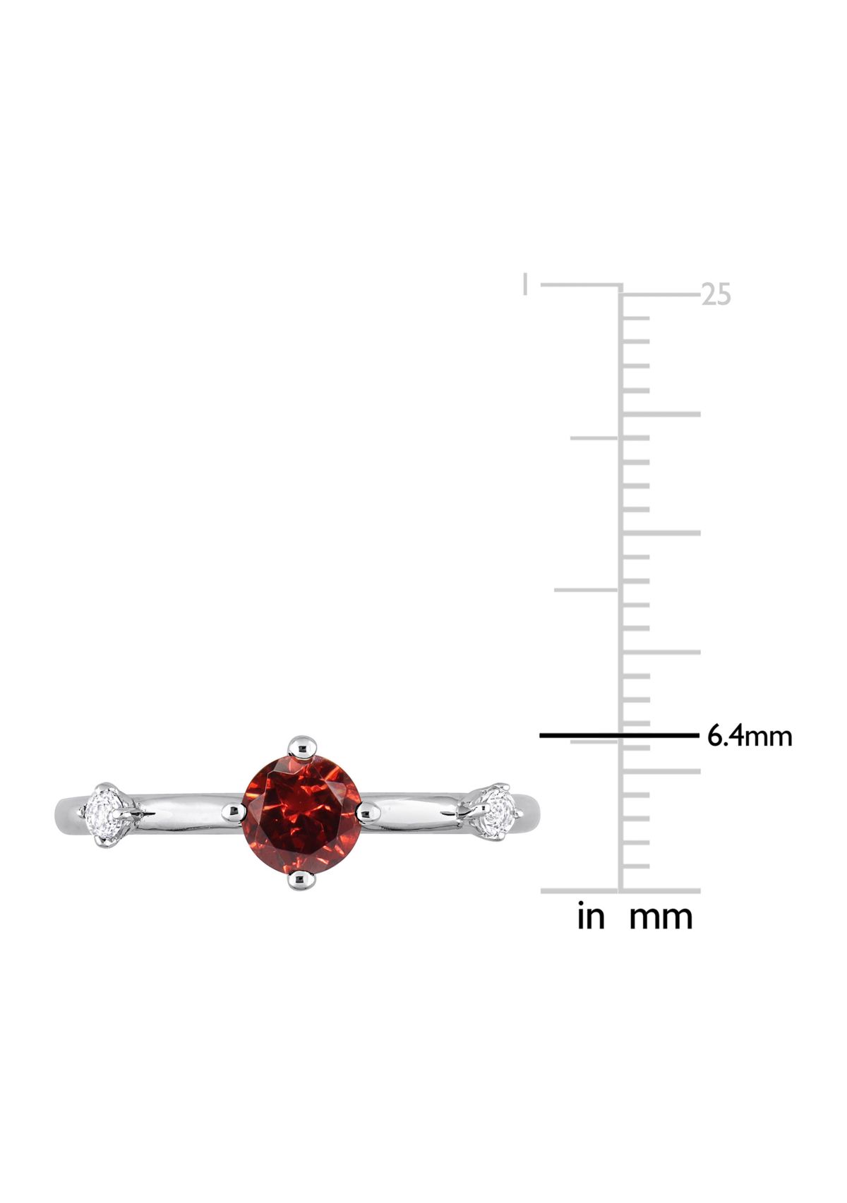 3/4 CT TGW Garnet and White Topaz 3-Stone Ring in Sterling Silver