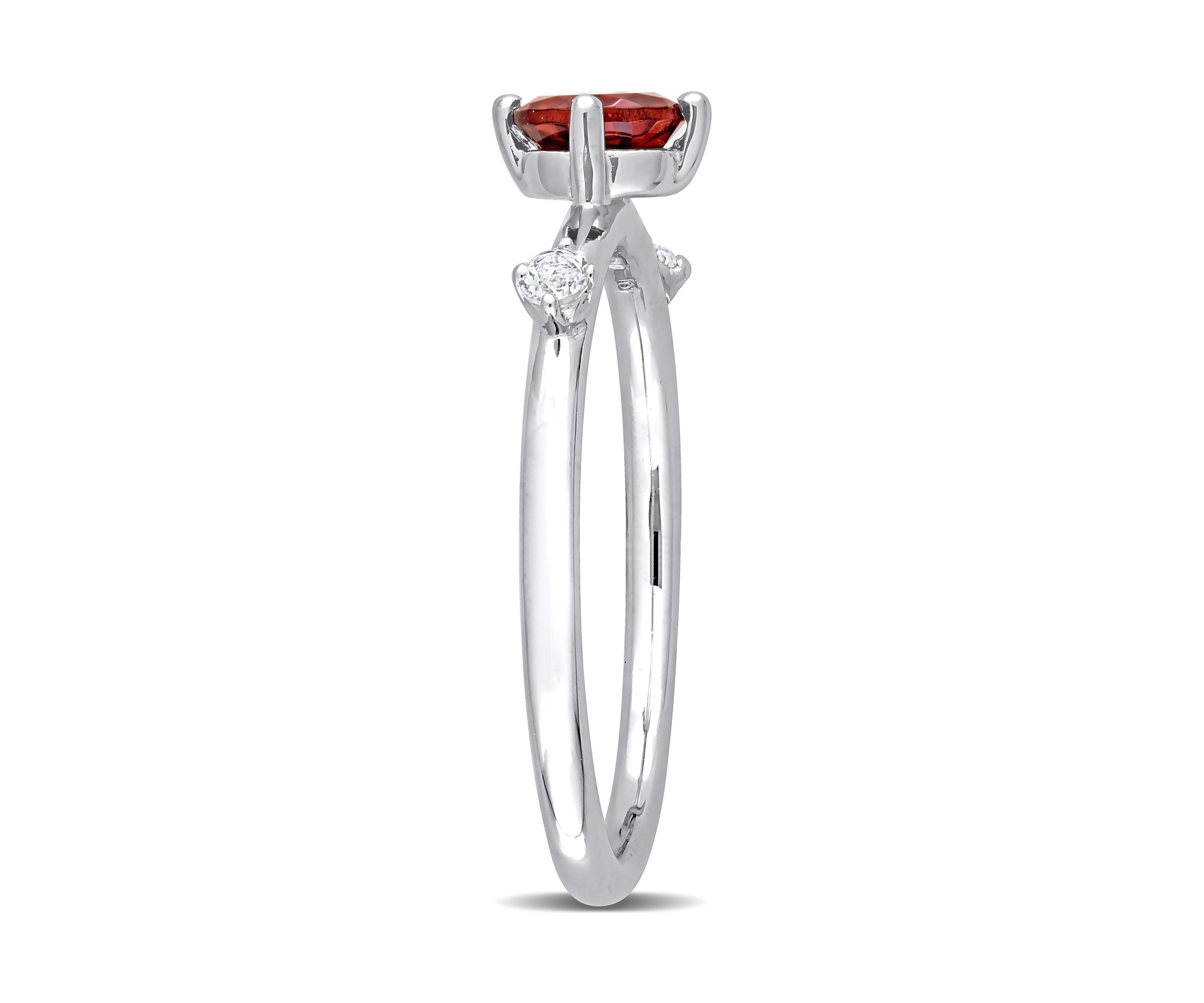 3/4 CT TGW Garnet and White Topaz 3-Stone Ring in Sterling Silver