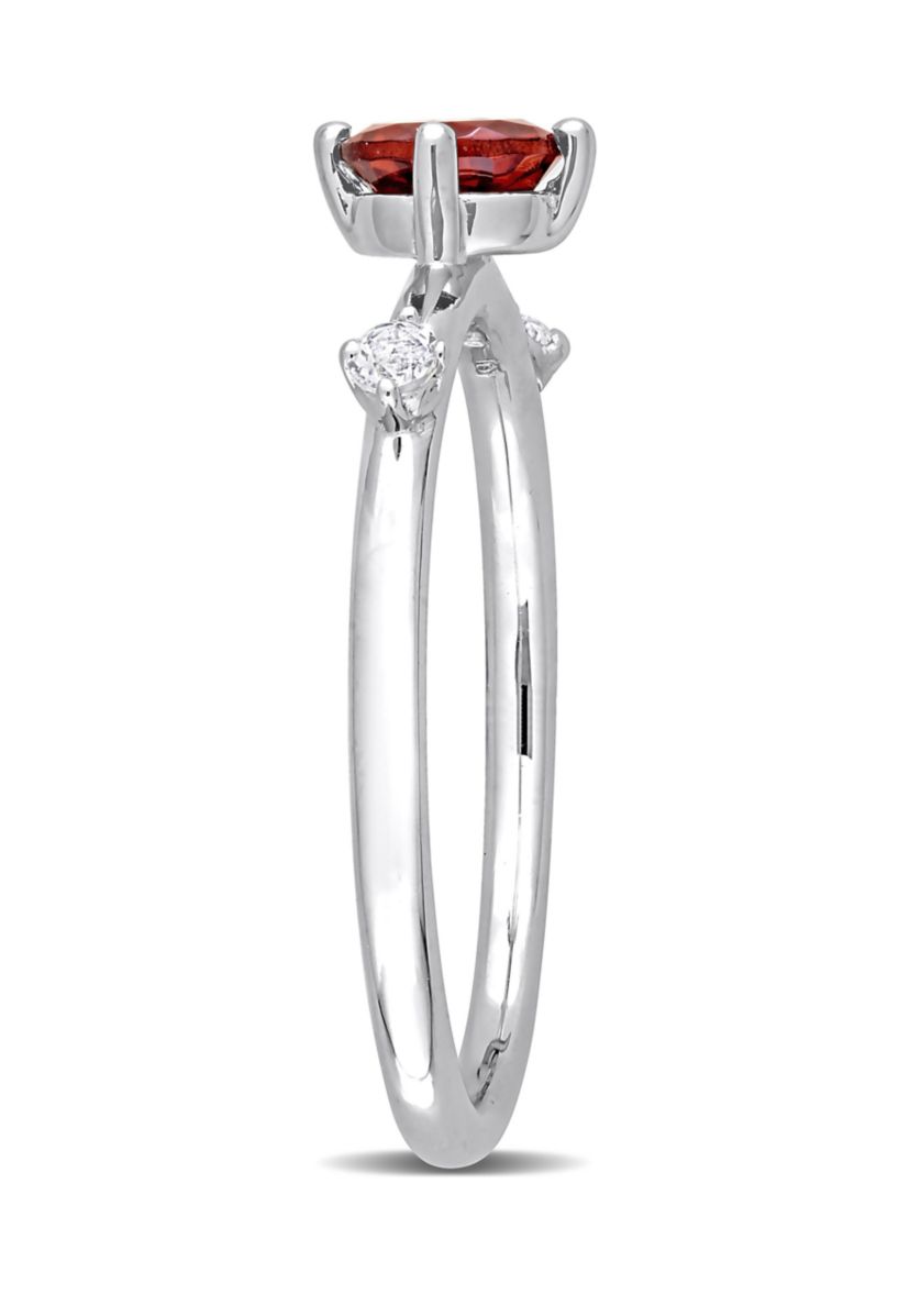 3/4 CT TGW Garnet and White Topaz 3-Stone Ring in Sterling Silver