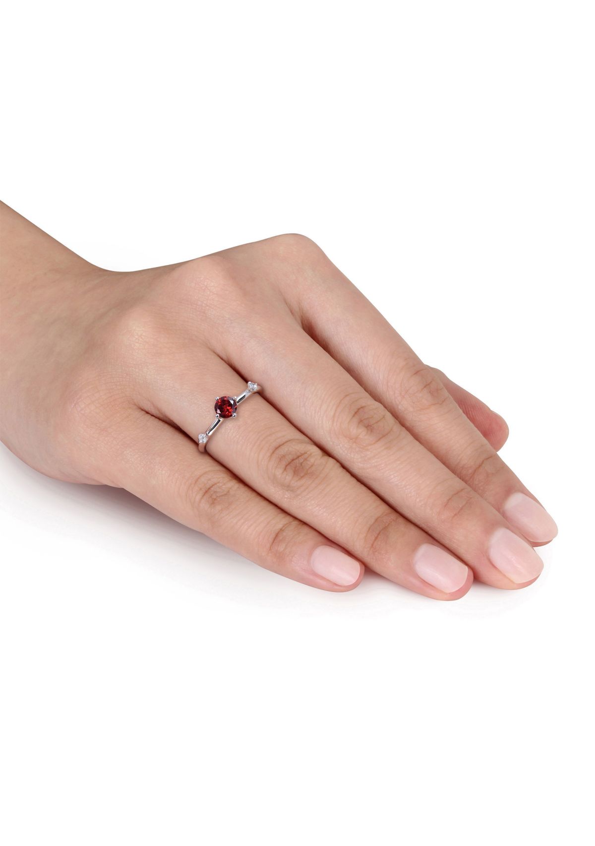 3/4 CT TGW Garnet and White Topaz 3-Stone Ring in Sterling Silver