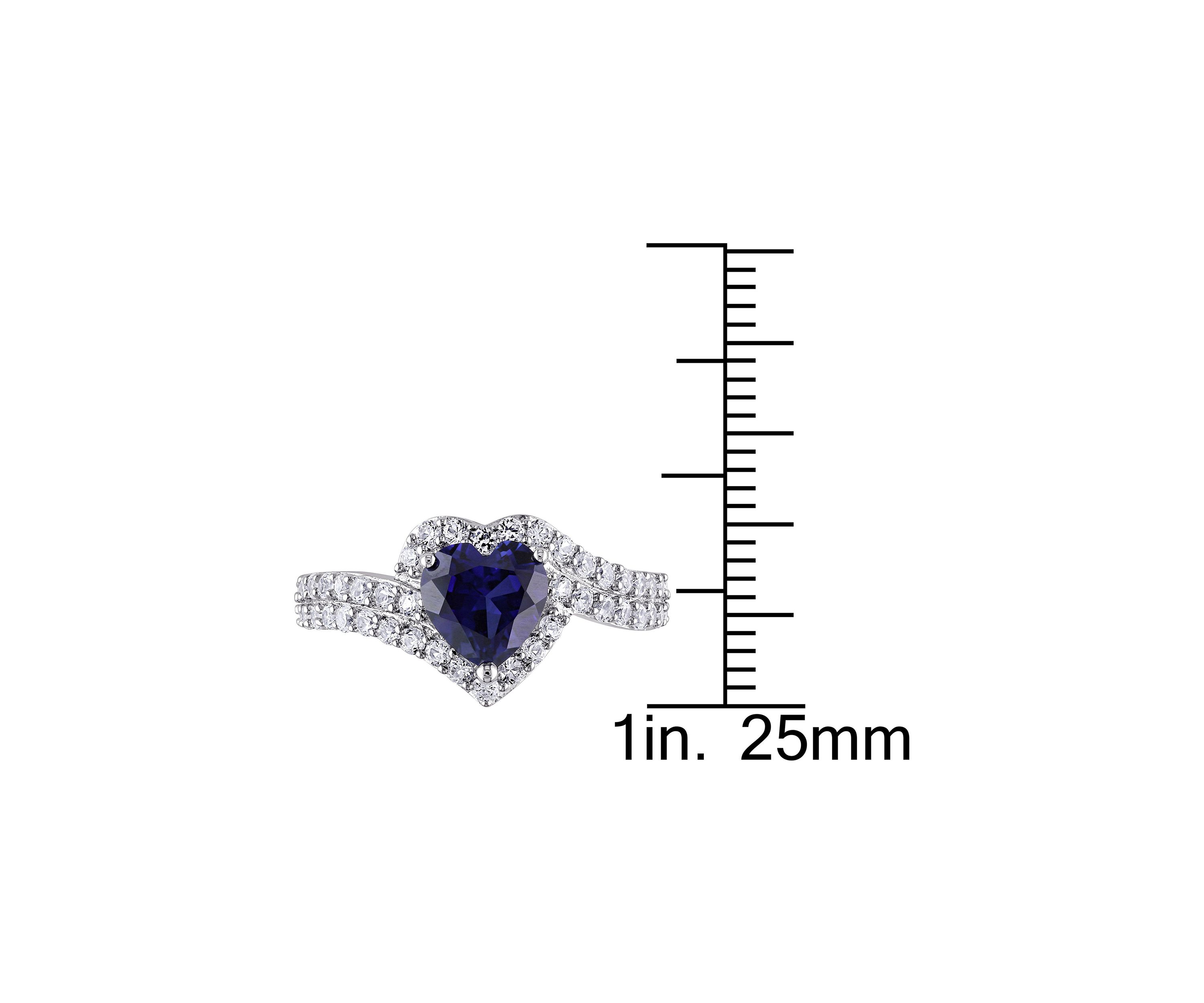 Lab Created Created Blue and Created White Sapphire Heart Halo Double Row Ring in Sterling Silver