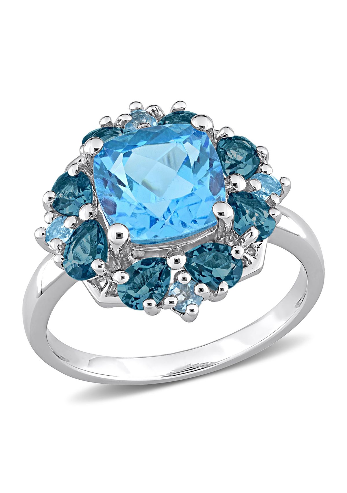 4 1/10 CT TGW Blue Topaz-Swiss and Blue Topaz-London Quatrefoil Floral Ring in Sterling Silver