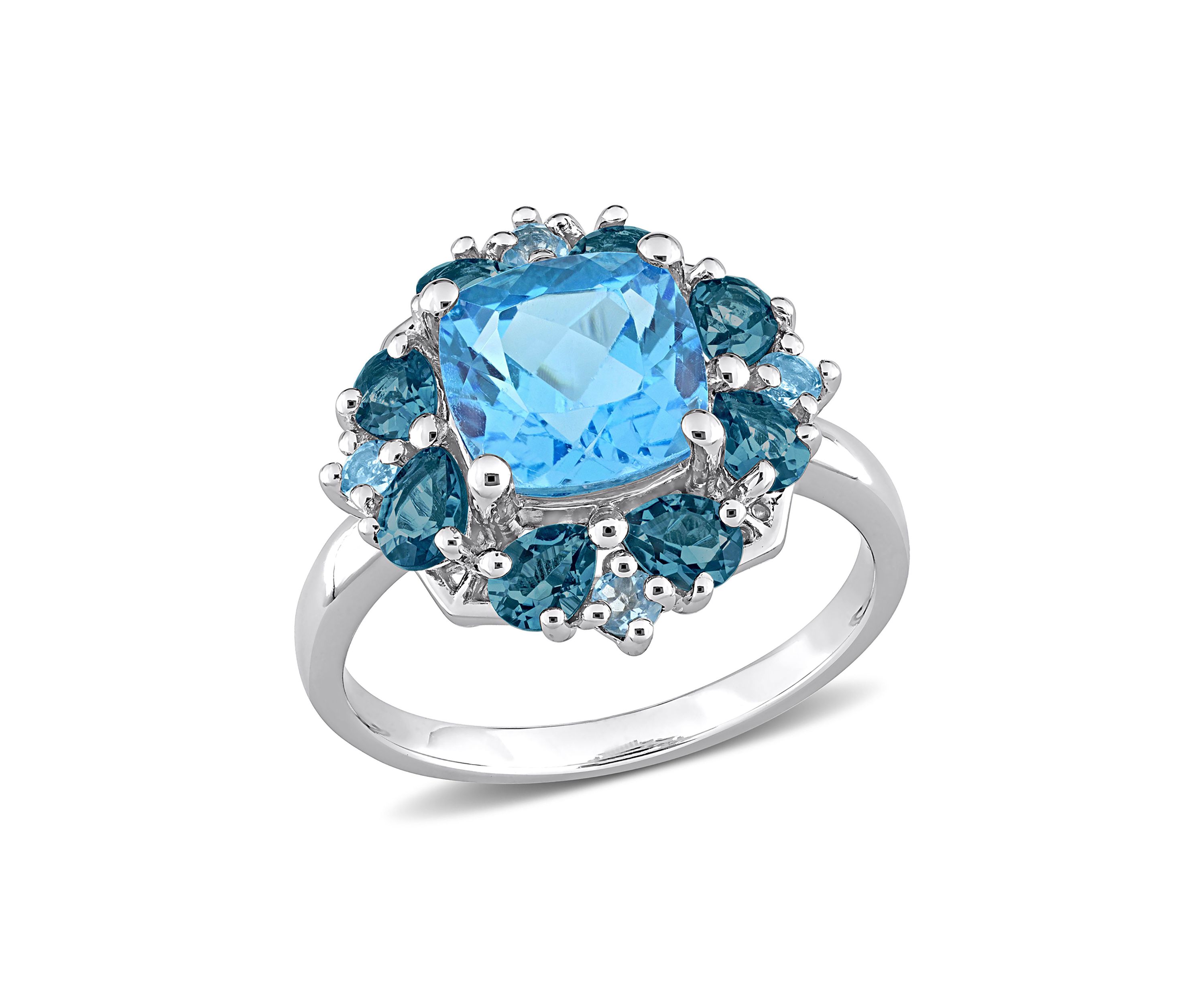 4 1/10 CT TGW Blue Topaz-Swiss and Blue Topaz-London Quatrefoil Floral Ring in Sterling Silver