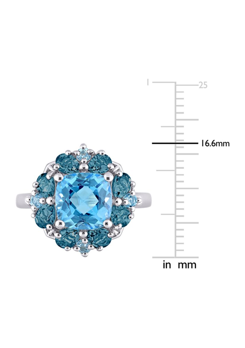 4 1/10 CT TGW Blue Topaz-Swiss and Blue Topaz-London Quatrefoil Floral Ring in Sterling Silver