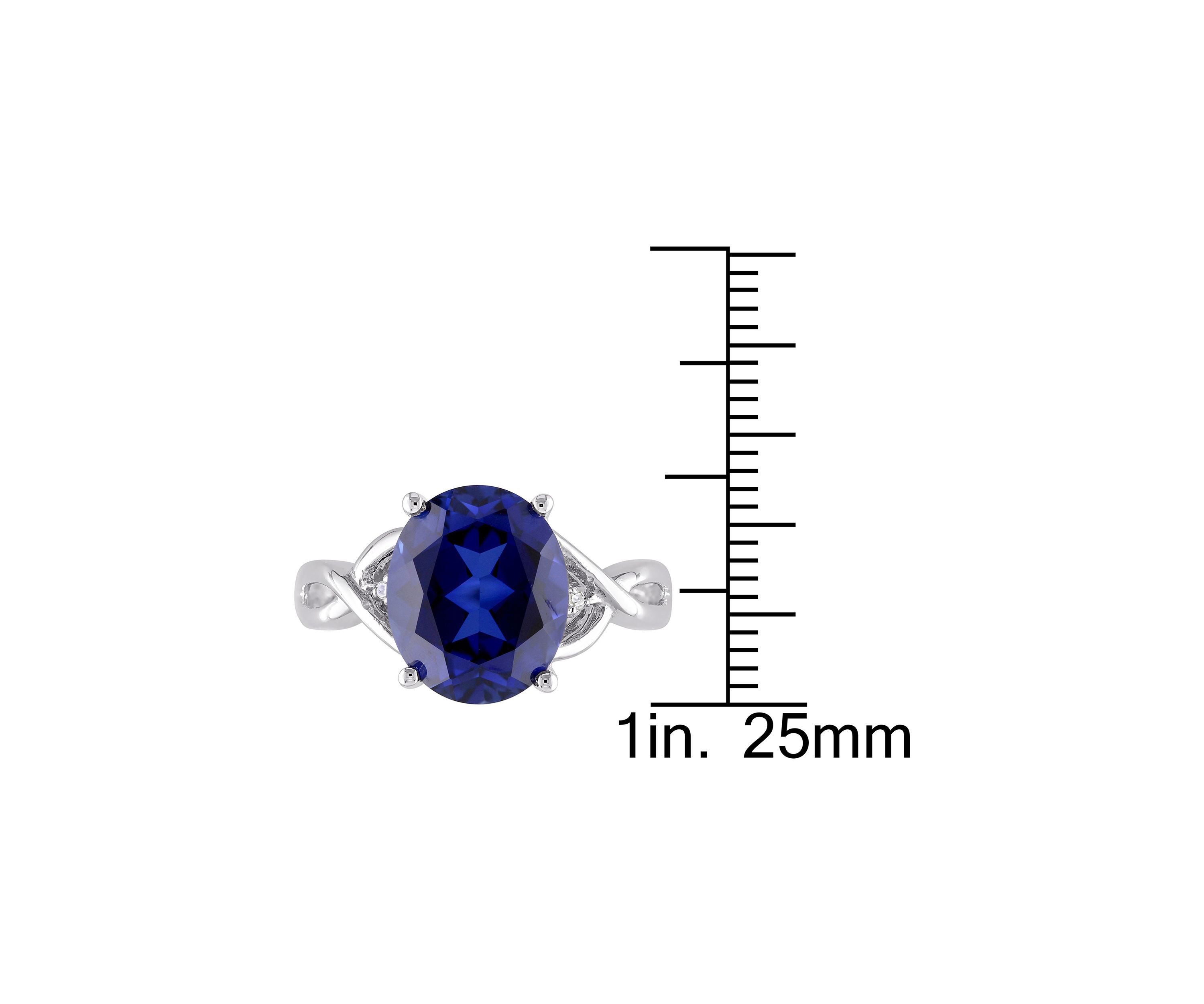 Lab Created 7.49 CT TG Oval Cut Created Blue Sapphire and Diamond Accent Ring in Sterling Silver