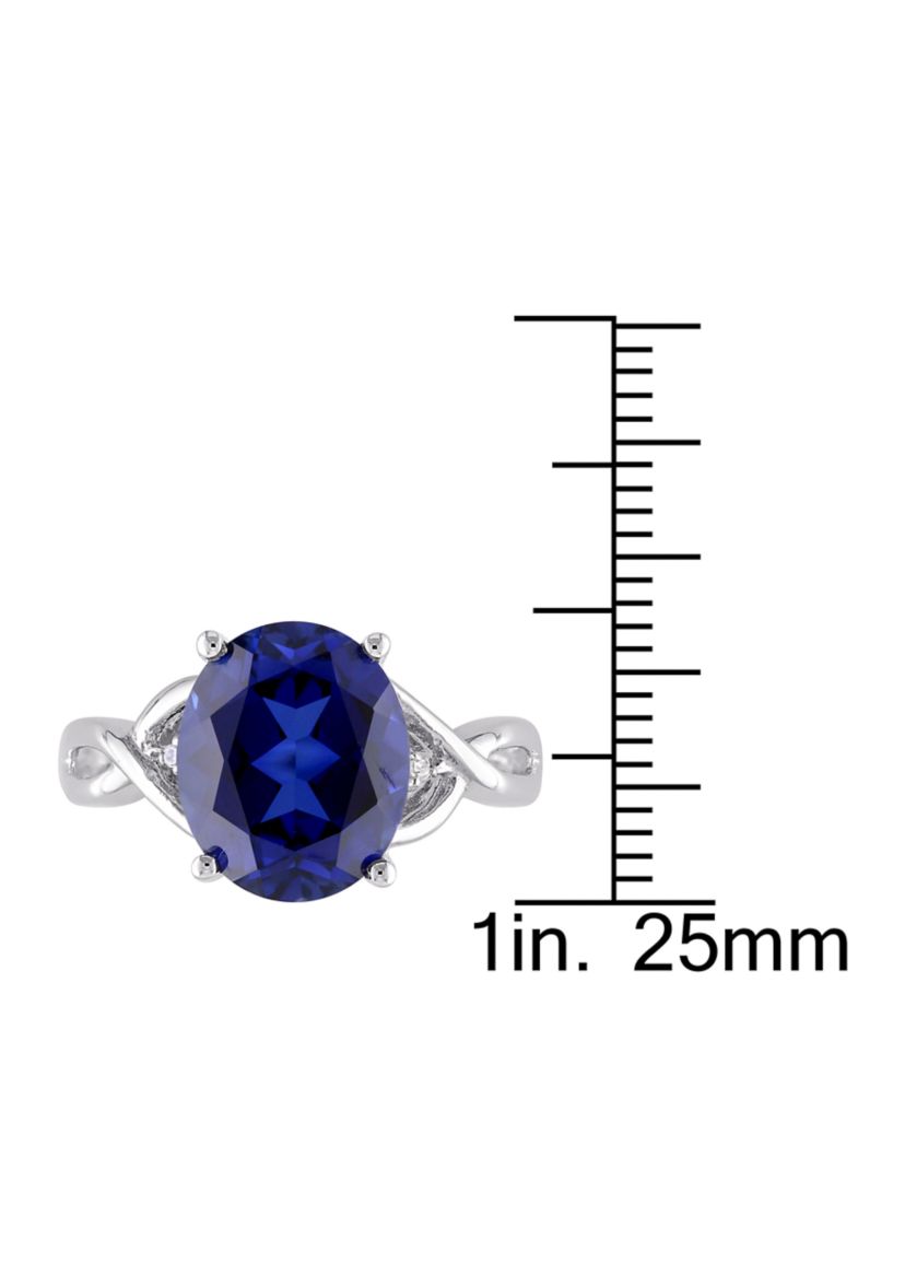 Lab Created 7.49 CT TG Oval Cut Created Blue Sapphire and Diamond Accent Ring in Sterling Silver