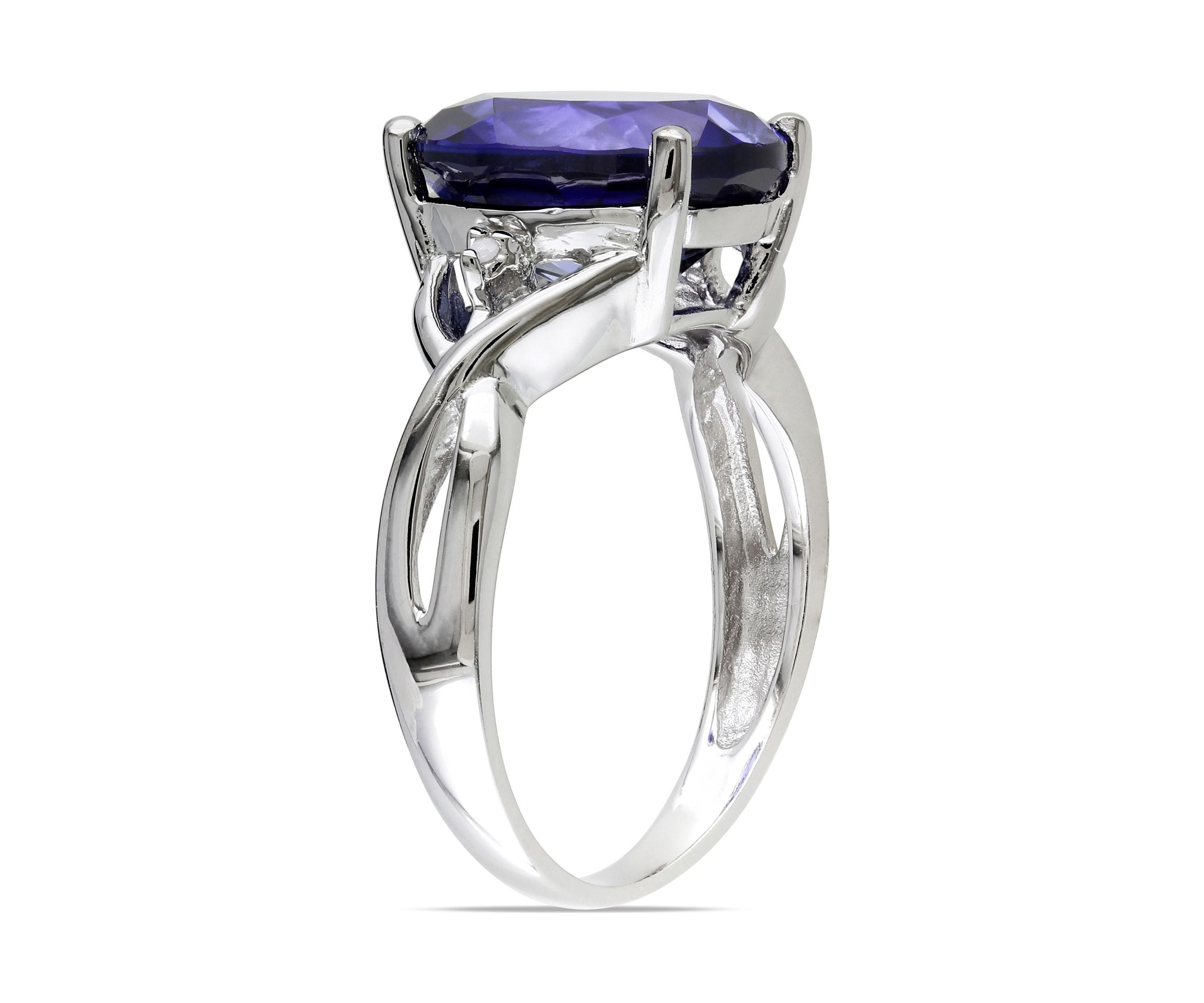 Lab Created 7.49 CT TG Oval Cut Created Blue Sapphire and Diamond Accent Ring in Sterling Silver