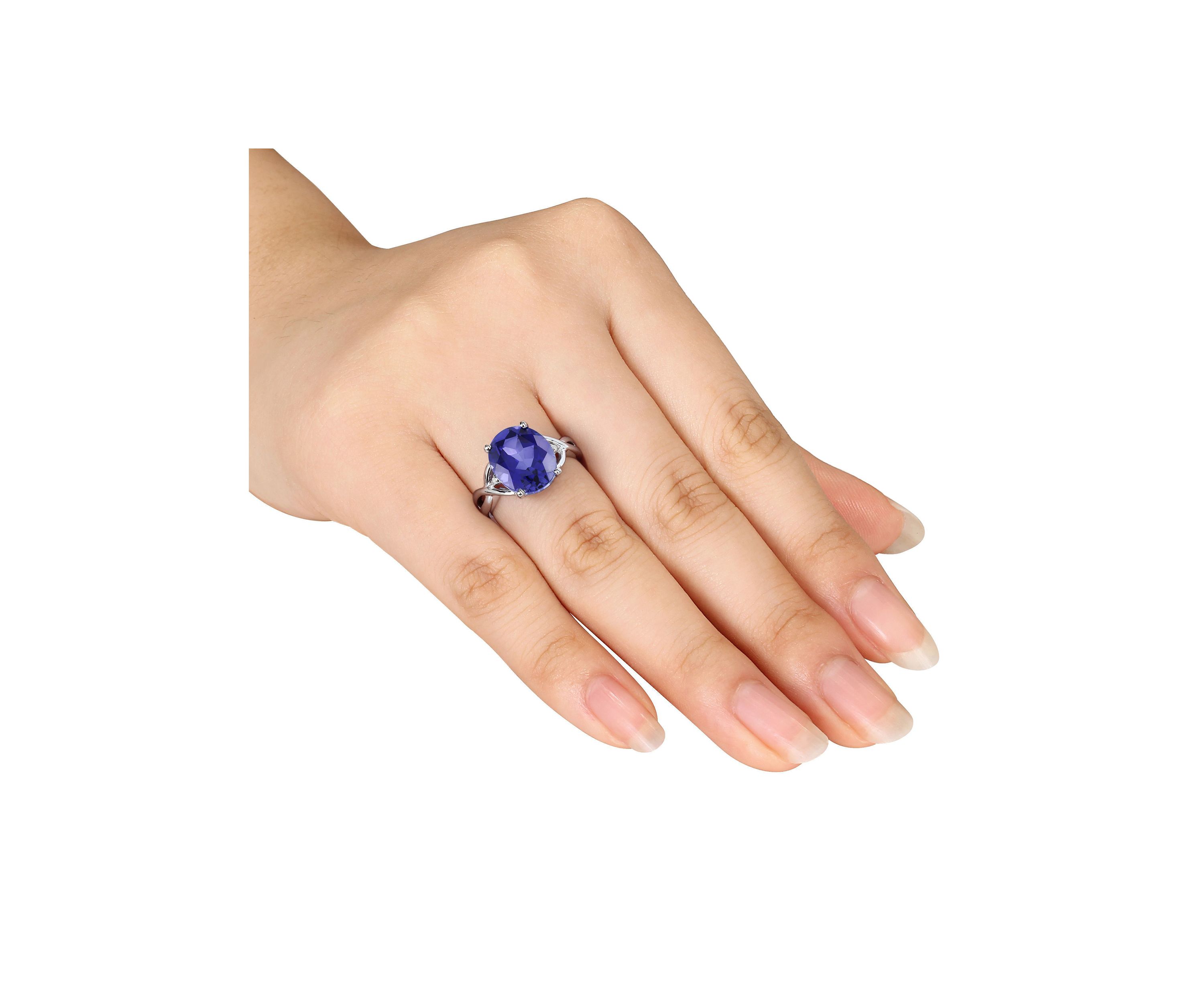 Lab Created 7.49 CT TG Oval Cut Created Blue Sapphire and Diamond Accent Ring in Sterling Silver