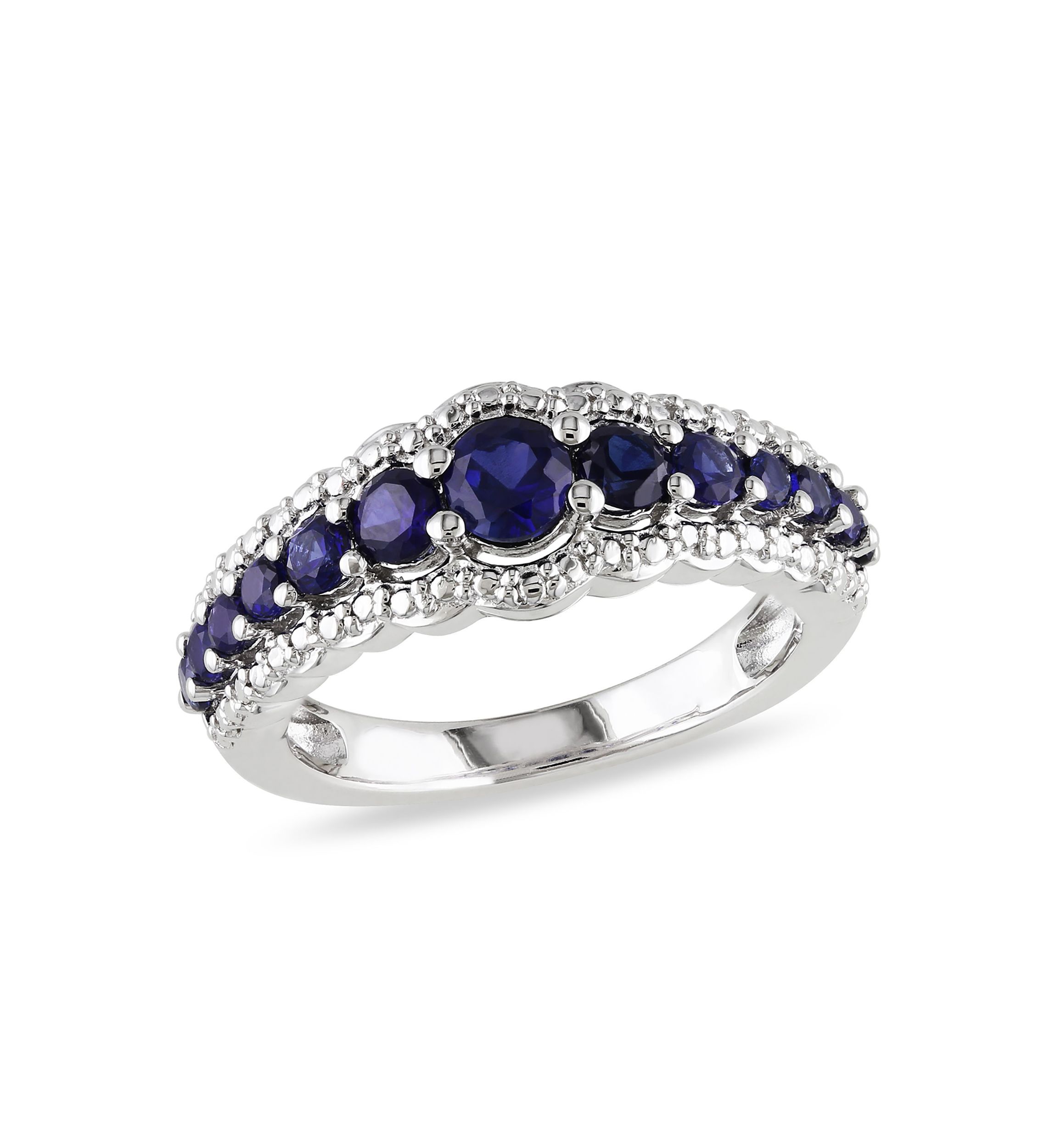 Lab Created Created Blue Sapphire Graduated Ring in Sterling Silver
