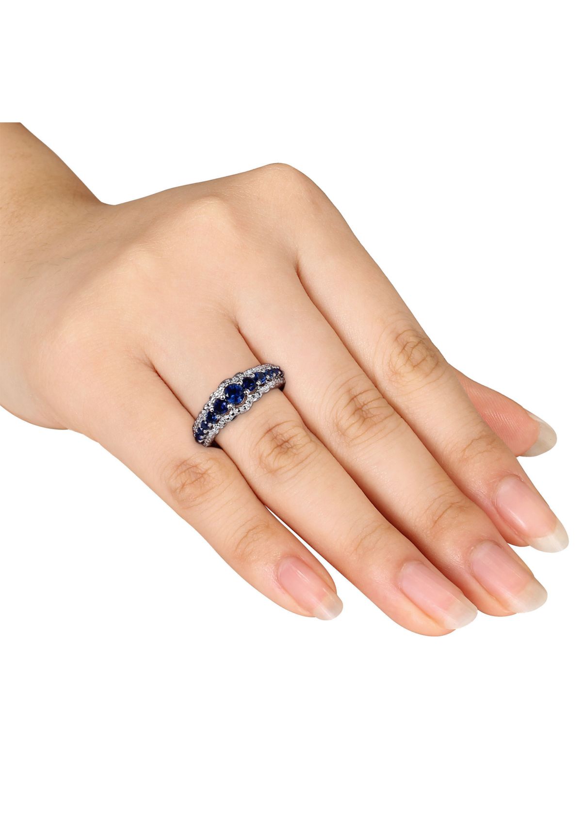 Lab Created Created Blue Sapphire Graduated Ring in Sterling Silver