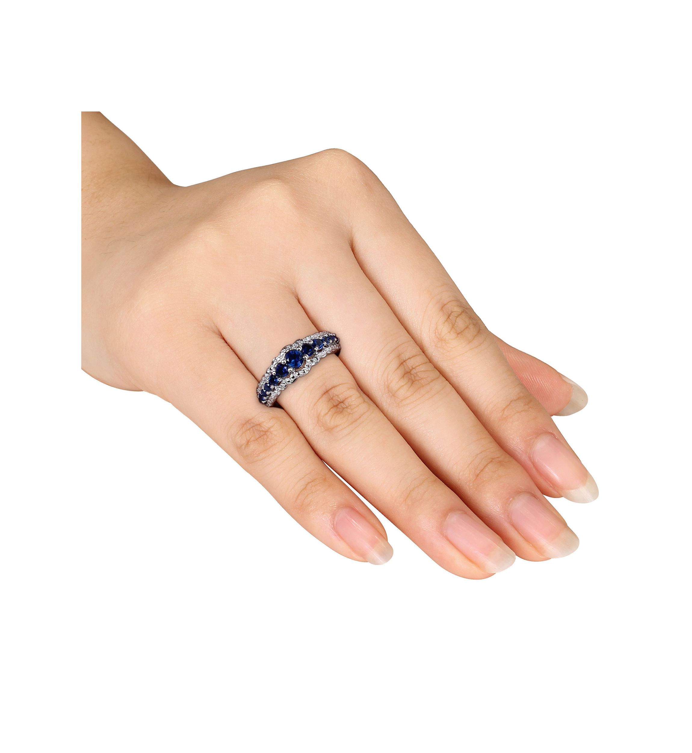 Lab Created Created Blue Sapphire Graduated Ring in Sterling Silver