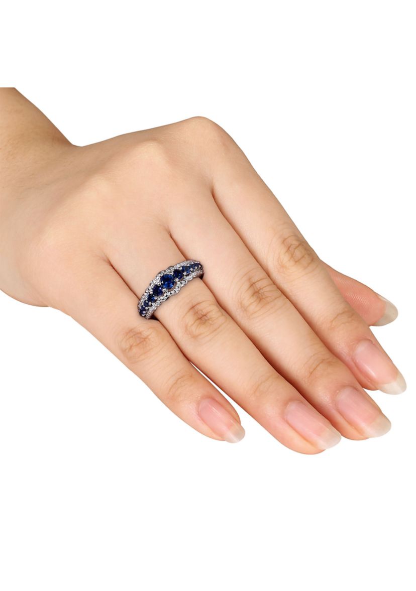 Lab Created Created Blue Sapphire Graduated Ring in Sterling Silver