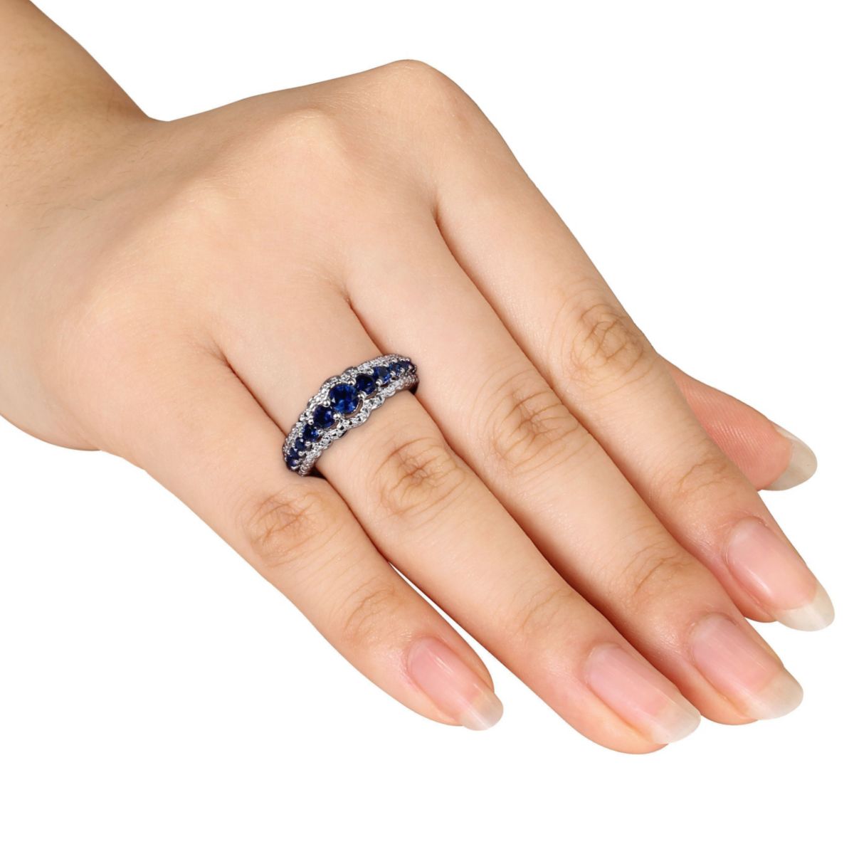 Lab Created Created Blue Sapphire Graduated Ring in Sterling Silver